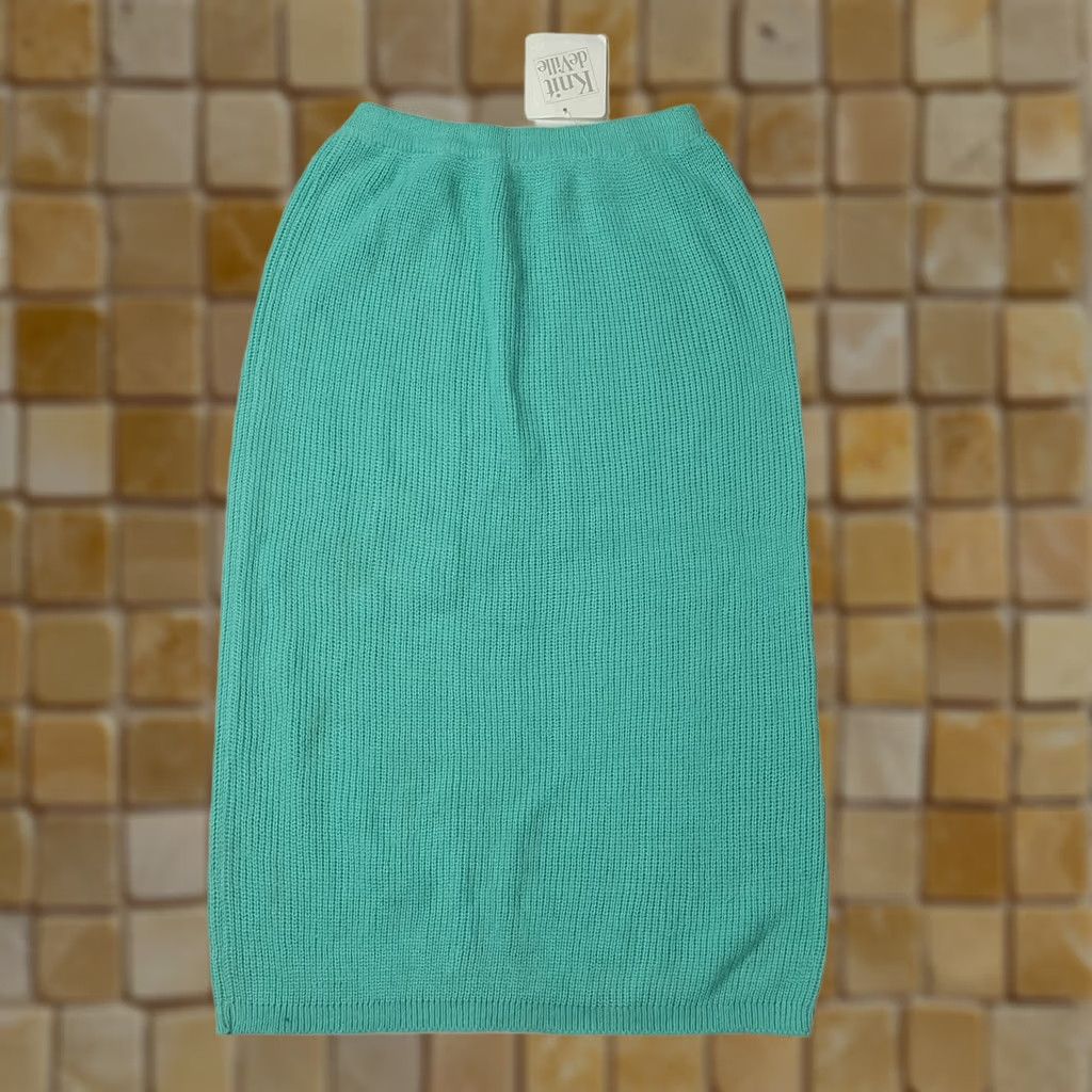 Vintage VINTAGE Knit A-Line Skirt Women's S Blue 80s 90s High Waist Midi Pencil Knit deVille Vintage Retro Size 28" / US 6 / IT 42 - 1 Thumbnail