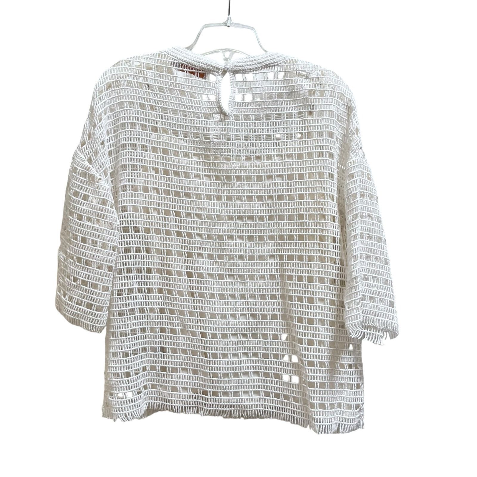 Tory Burch Tory Burch Ivory Open Knit Crochet Lace Short Sleeve Top Size M / US 6-8 / IT 42-44 - 6 Thumbnail