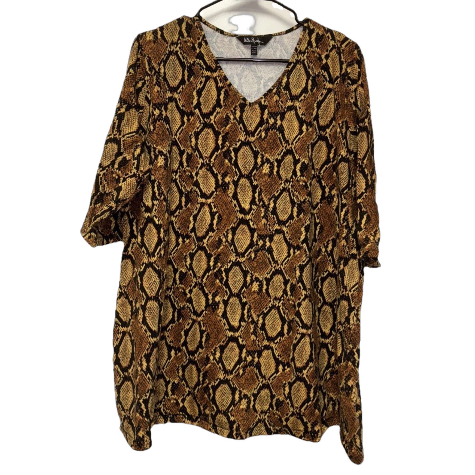 Vintage Ulla Popken Women Tunic Top V-Neck Animal Print 3/4 Sleeve Cotton Size 20 Plus Blouse Pullover Red Size 3XL / US 20-22 - 1 Thumbnail