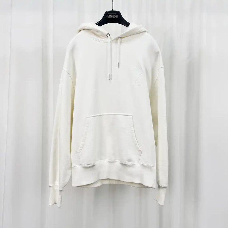 AMI AMI White Cotton Logo Embroidered Hoodie 0089 Size US S / EU 44-46 / 1 - 1 Thumbnail