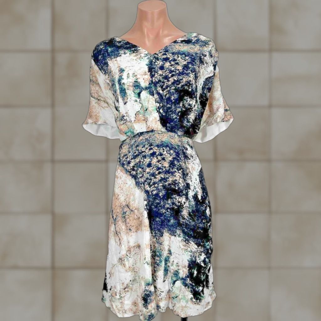 VINTAGE The Limited Plus 18W Chiffon Tie Waist Fit Flare Abstract Splatter Shift  Dress Dress