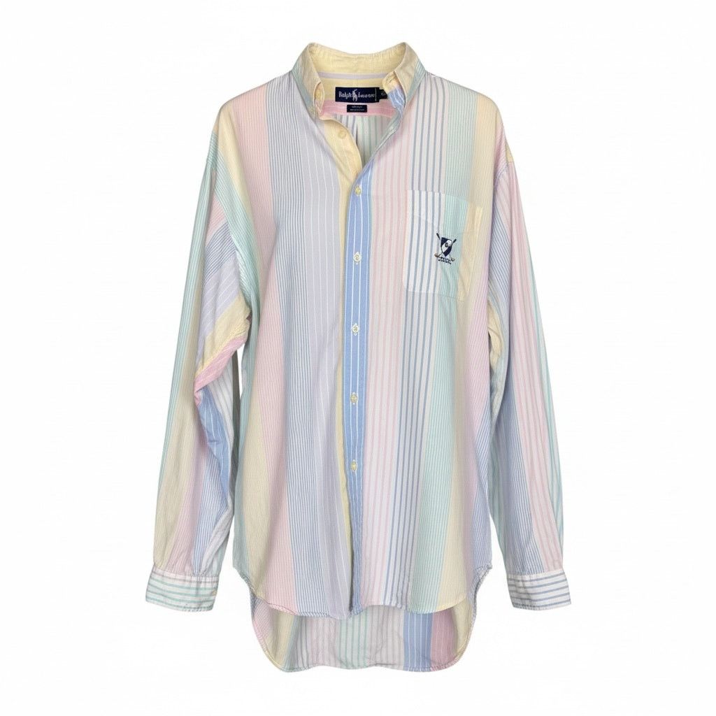 90s Polo Ralph Lauren Multi Stripe Pastel L/S Golf Emblem XL
