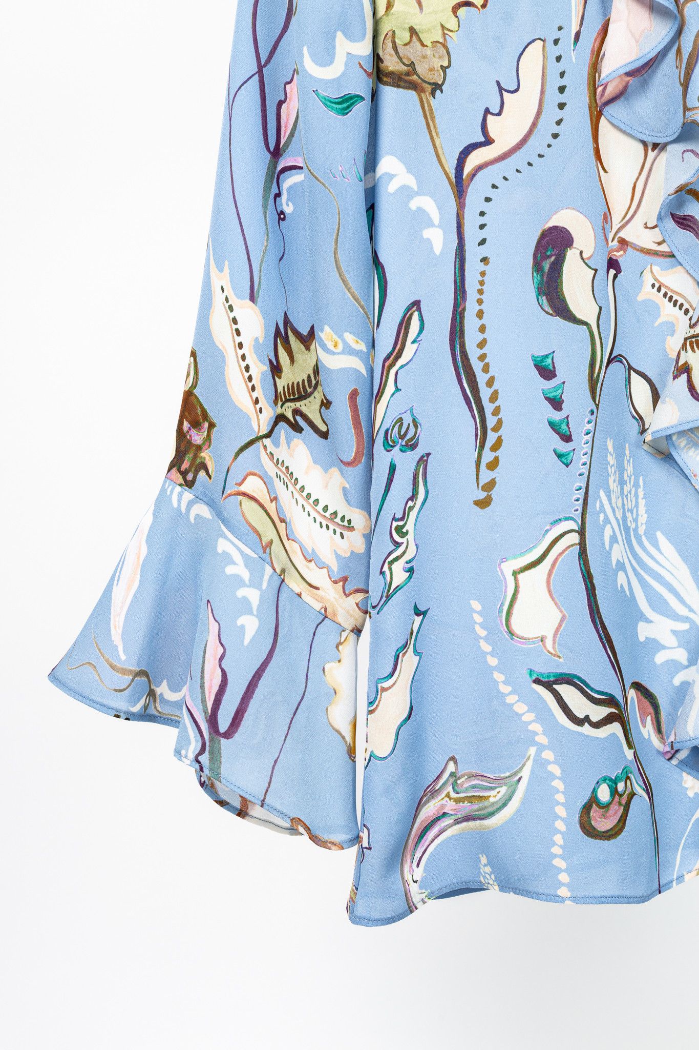 DOROTHEE SCHUMACHER Dorothee Schumacher Floral Twist Blue Silk Ruffle Blouse Size XS / US 0-2 / IT 36-38 - 6 Thumbnail