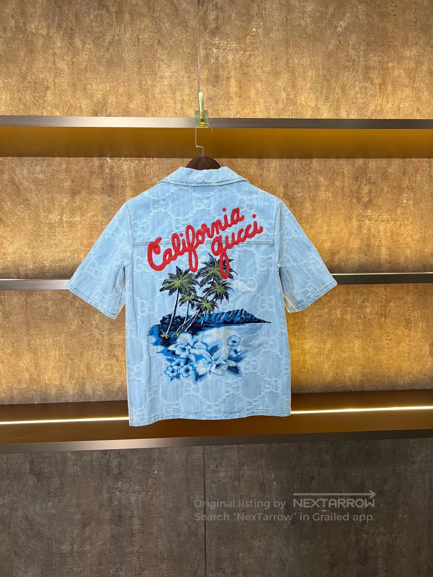 Gucci Guicci Light Blue All-Over Tropical Print Denim Short Slee Size US XXS / EU 40 - 2 Thumbnail