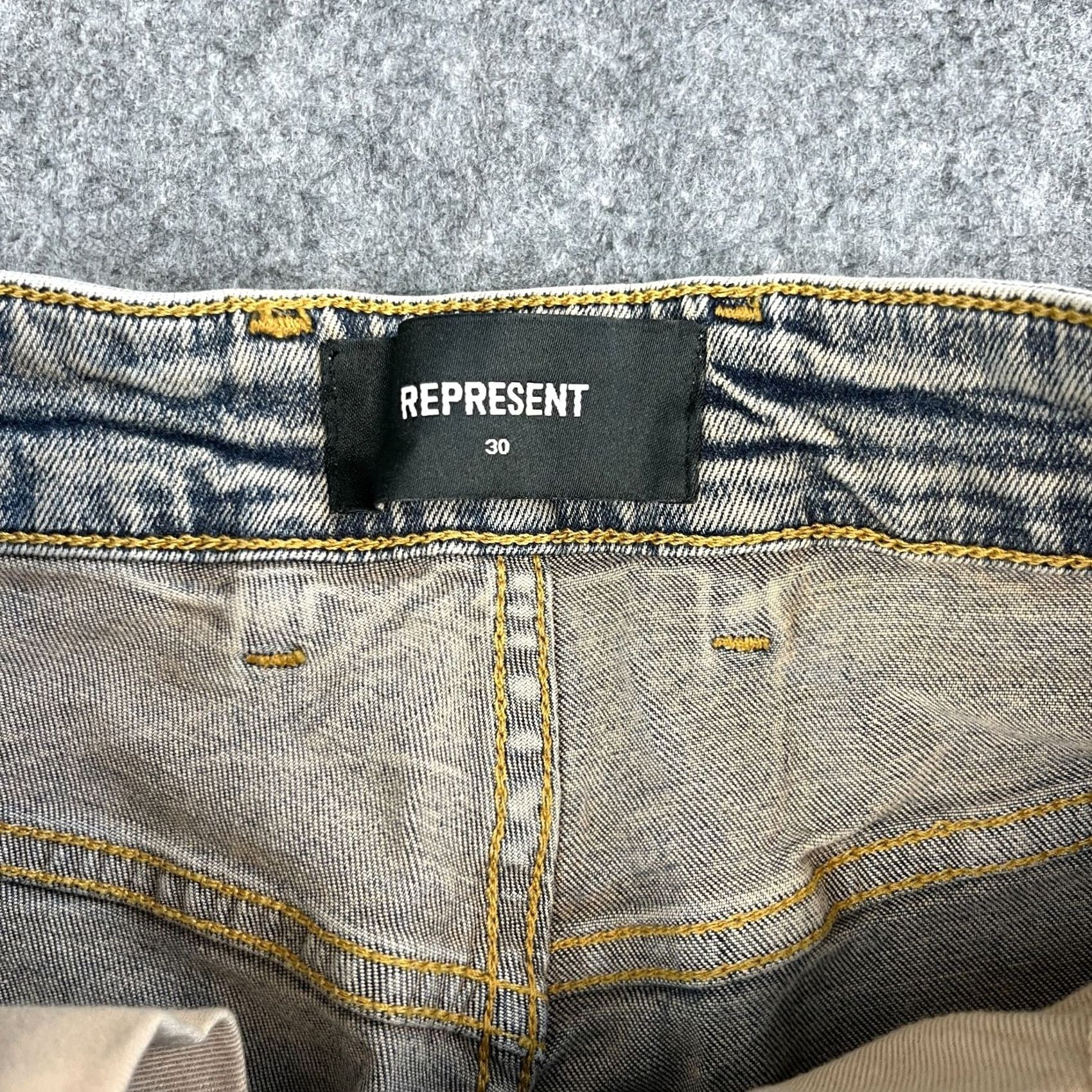 Vintage Represent Mens Jeans Regular Straight 30 32 Acid Wash Blue Crows Feet Stretch Denim 5-Pocket Mens Jeans Regular Blue 90s? Size US 30 / EU 46 - 7 Thumbnail