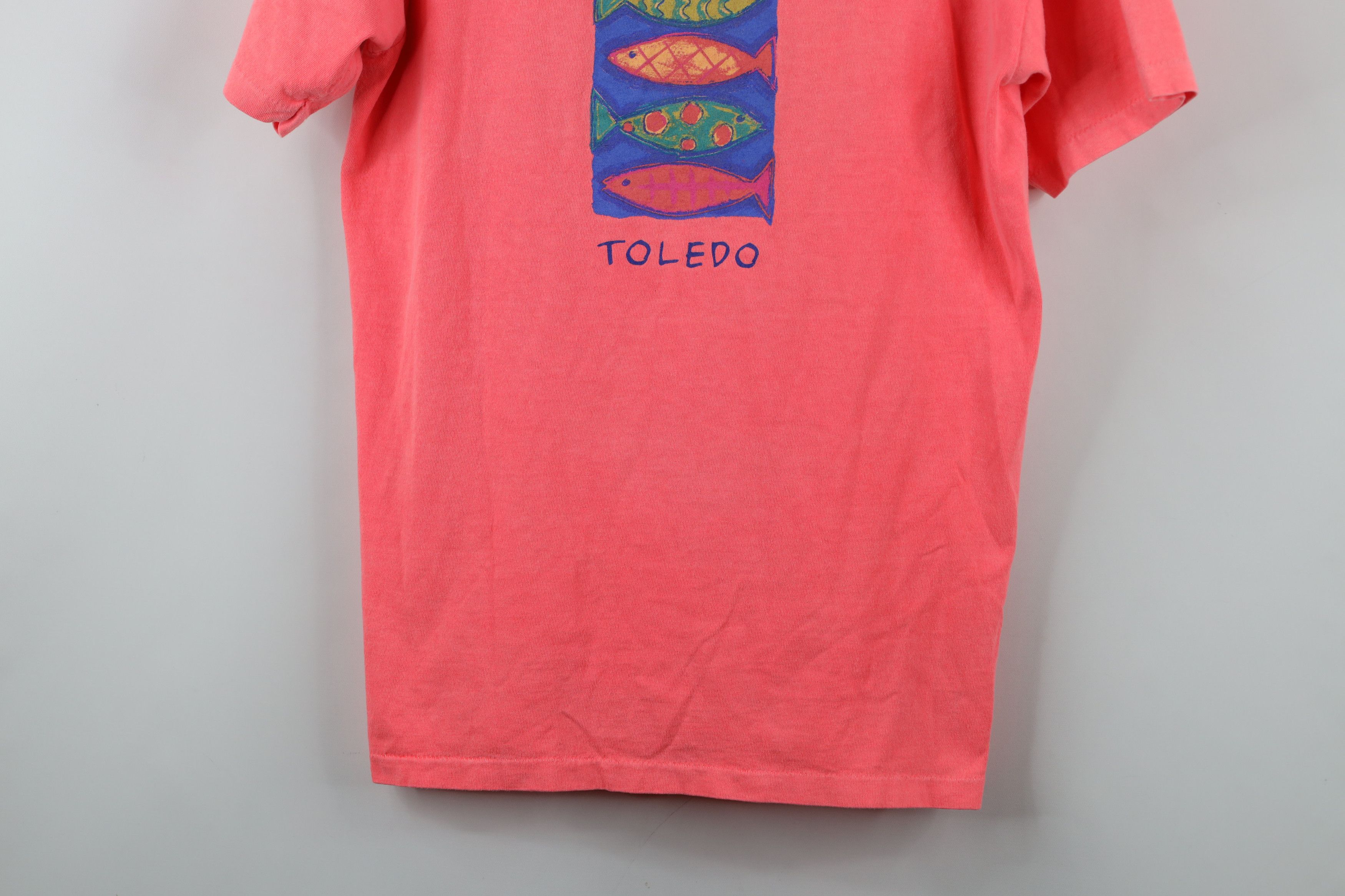 Vintage Vintage 90s Streetwear Spell Toledo Fish Art T-Shirt Pink Size M / US 6-8 / IT 42-44 - 3 Thumbnail