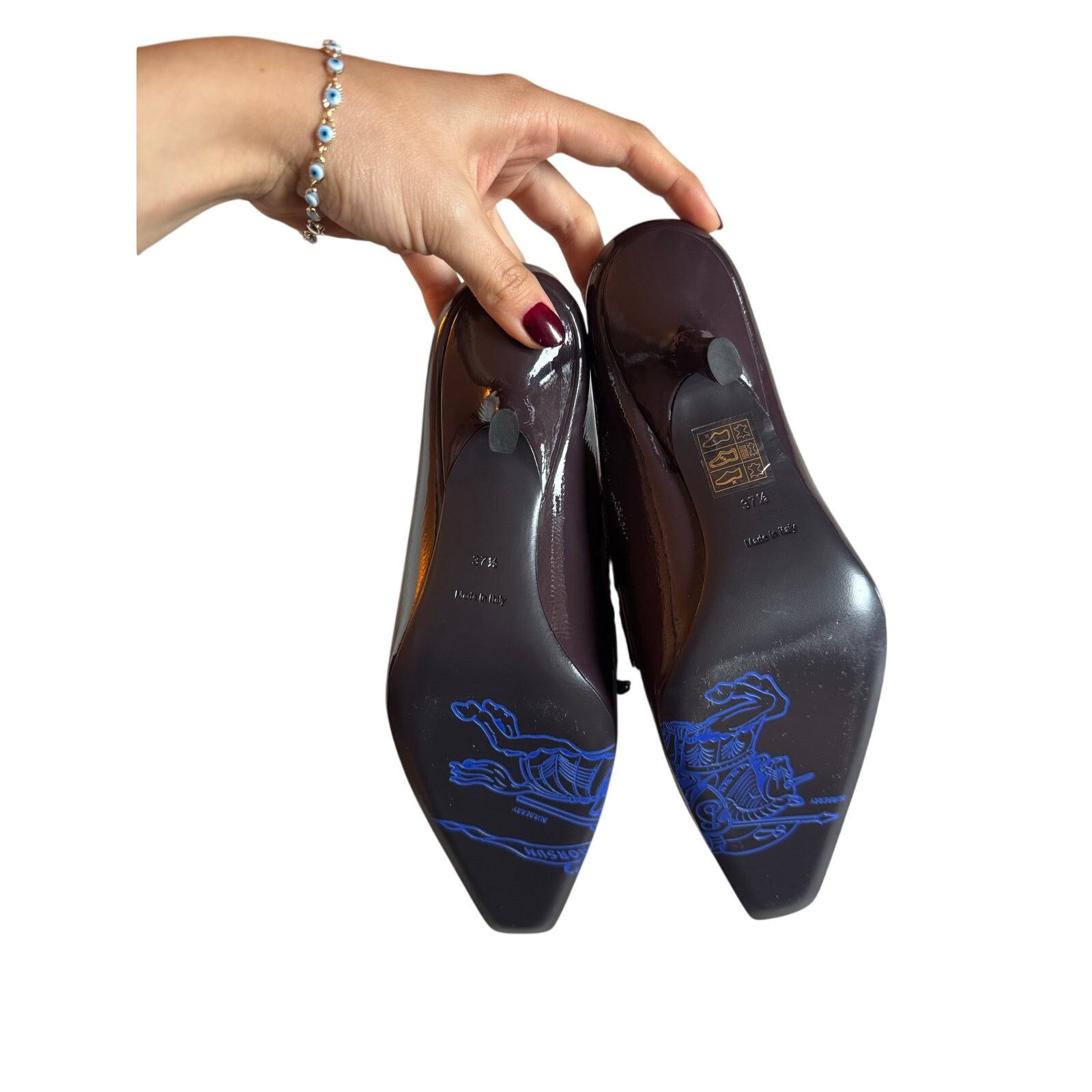 Burberry Burberry Burgundy Patent Leather Storm Mules NWB Size US 7 / IT 37 - 4 Thumbnail