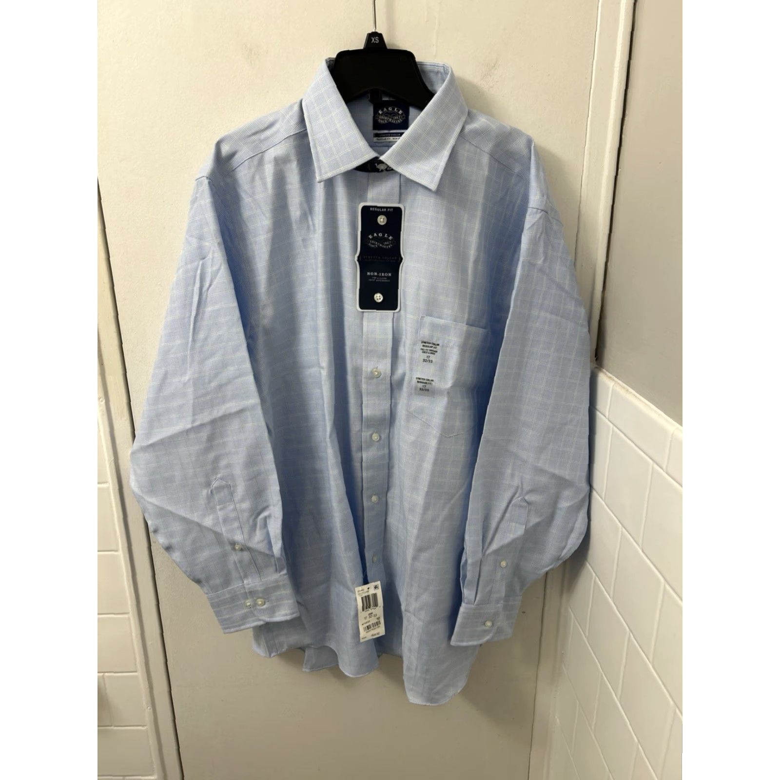 Vintage Eagle Shirtmakers Dress Shirt Men 17 Blue Plaid Stretch Regular Fit NWT 0 MSRP Size 46R - 2 Thumbnail
