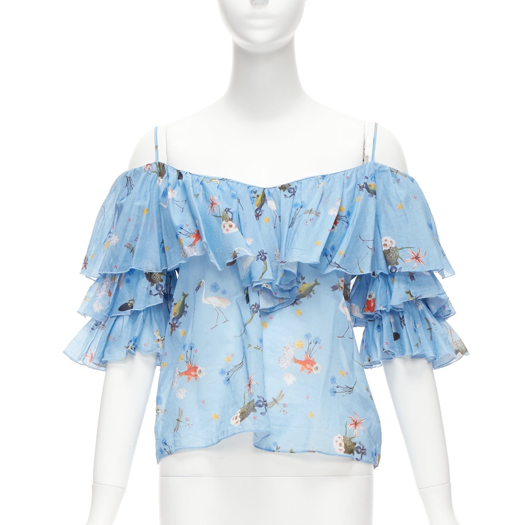 Other VIVETTA blue cotton animal floral print tiered bell sleeves strappy top IT40 S Size S / US 4 / IT 40 - 1 Thumbnail