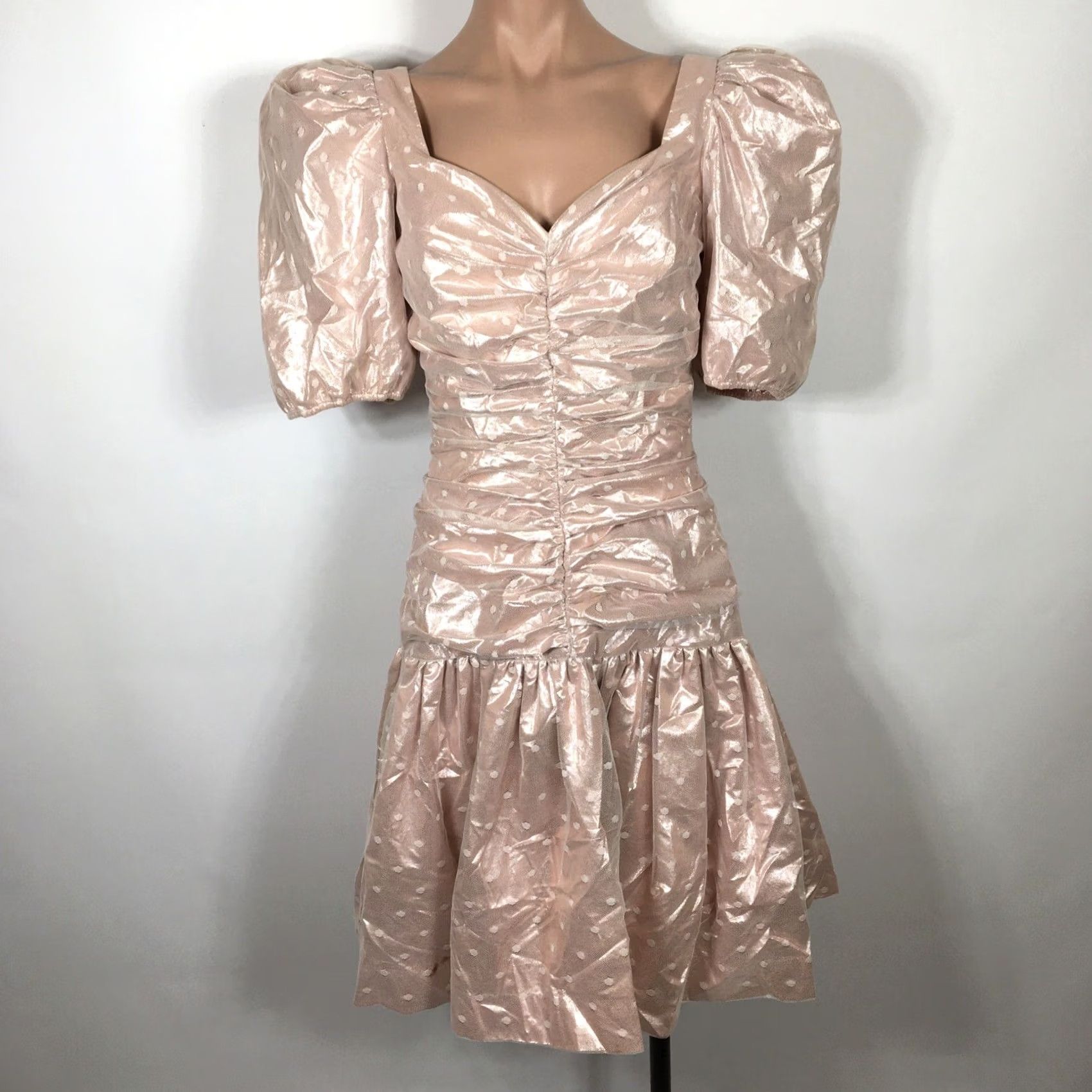 Halston VINTAGE Halston III 80s Pink Polka Dot Ruched Party Prom Dress 8 Size M / US 6-8 / IT 42-44 - 3 Thumbnail