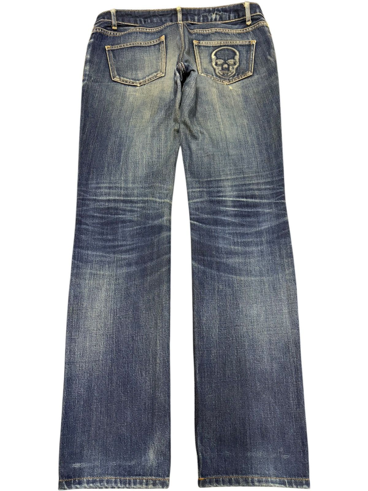 Lucien Pellat-Finet Vintage Japanese Brand Skull Embroidered Distress Jeans Size 29" - 2 Thumbnail