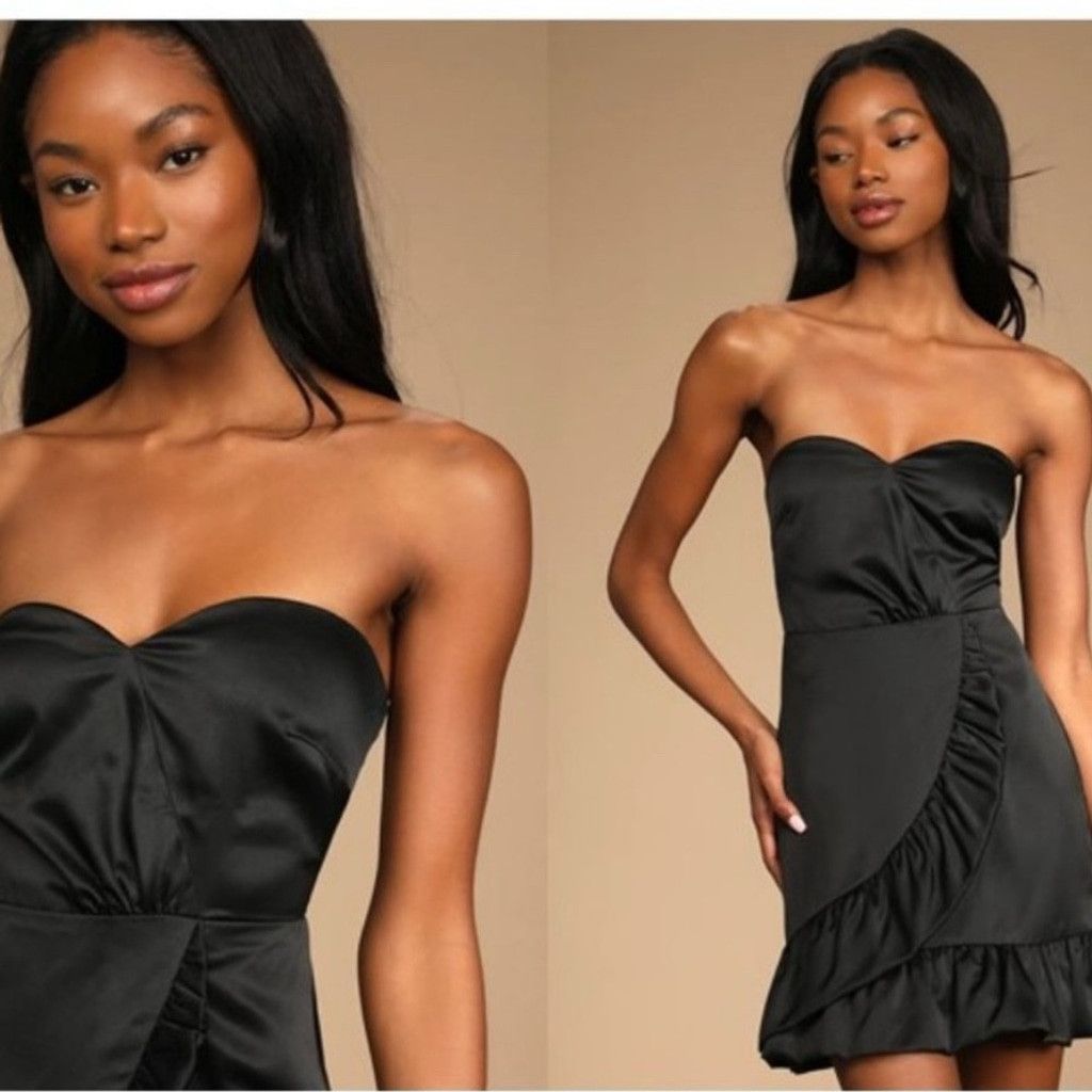 Lulus Lulus Adorable Black Ruffle Strapless Bodycon Dress- Small Size S / US 4 / IT 40 - 1 Thumbnail