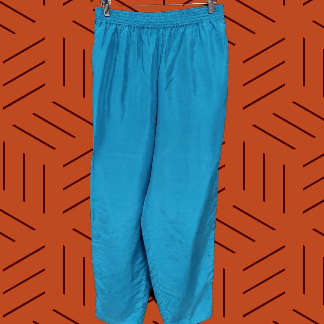Vintage Christie & Jill Silk Pants Blue Solid Regular 100% Silk Women Size L Size 36" / US 14 / IT 50 - 1 Thumbnail