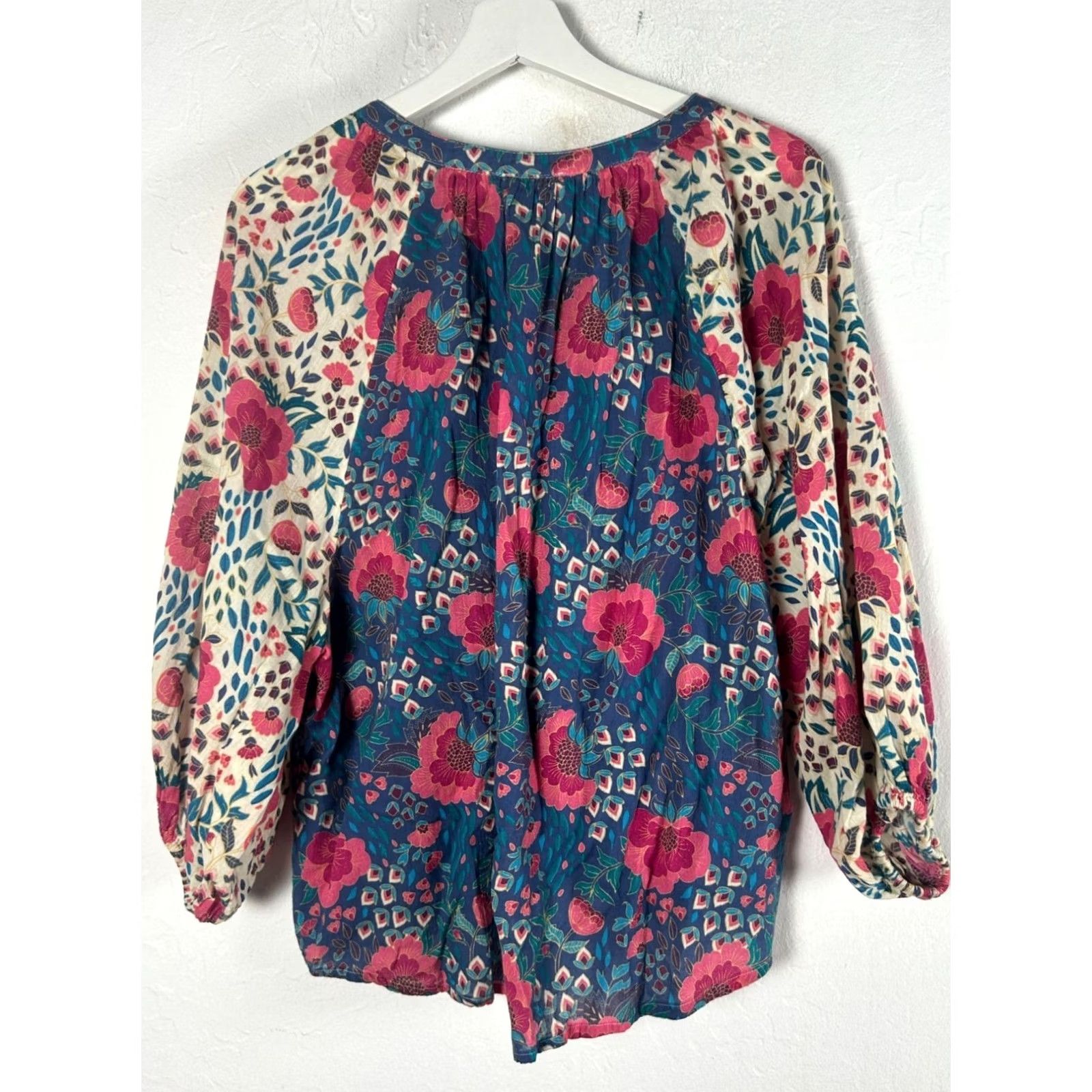 Vintage Sundance Boho Blouse Womens Dream Keeper V-Neck Floral Long Sleeve Top PL Navy NWOT Size L / US 10 / IT 46 - 3 Thumbnail