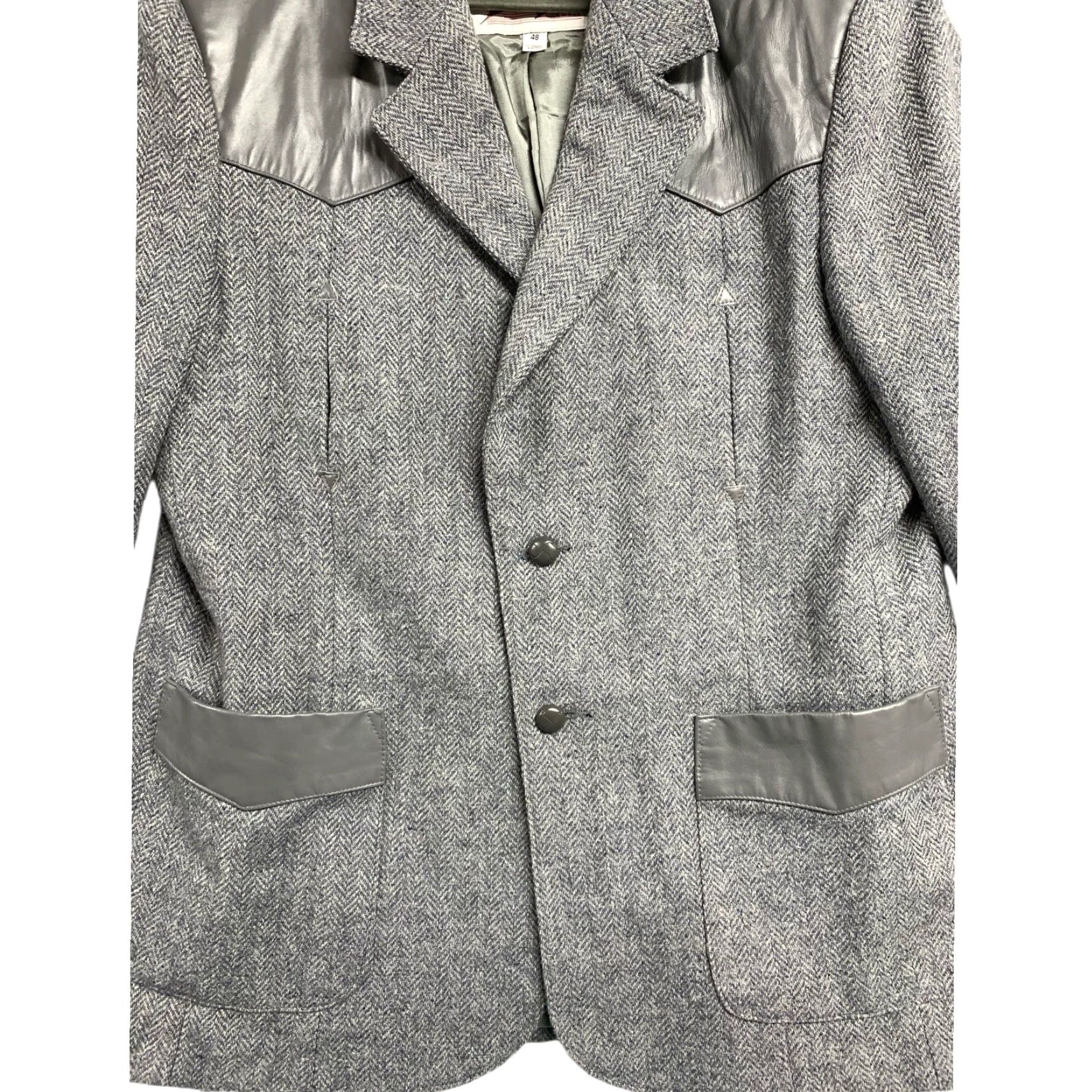 VINTAGE Diamond Leathers Blazer Coat 48 Long Gray Wool Blend 