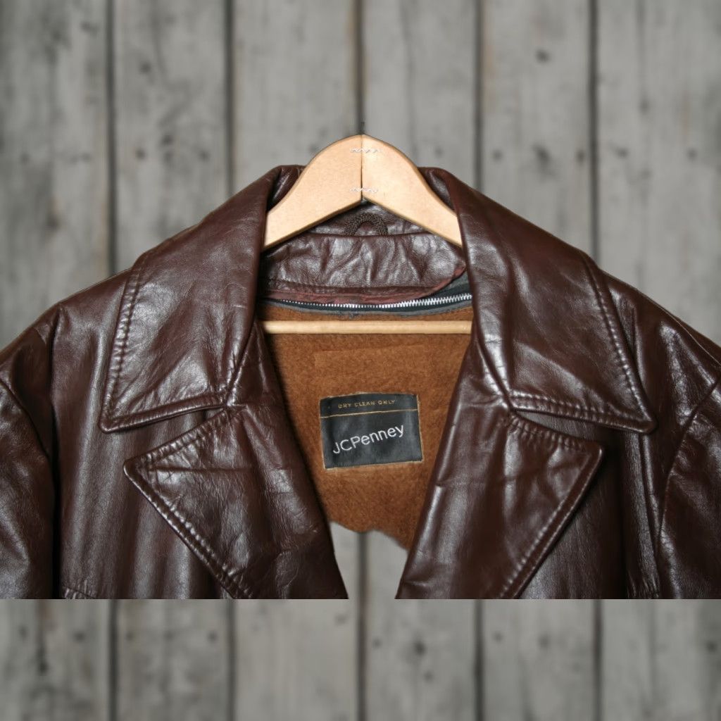 JCPenney VINTAGE JCPenney Brown Leather Car Coat w/Zip-Out Faux Fur Vest Liner Sz. L/XL Size US L / EU 52-54 / 3 - 1 Thumbnail