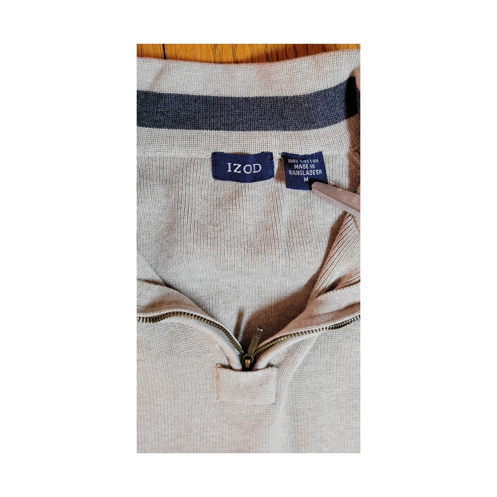 Izod Izod Men's Sweater Sz Medium Tan Pullover Cotton Neck Zipper Size US M / EU 48-50 / 2 - 6 Thumbnail