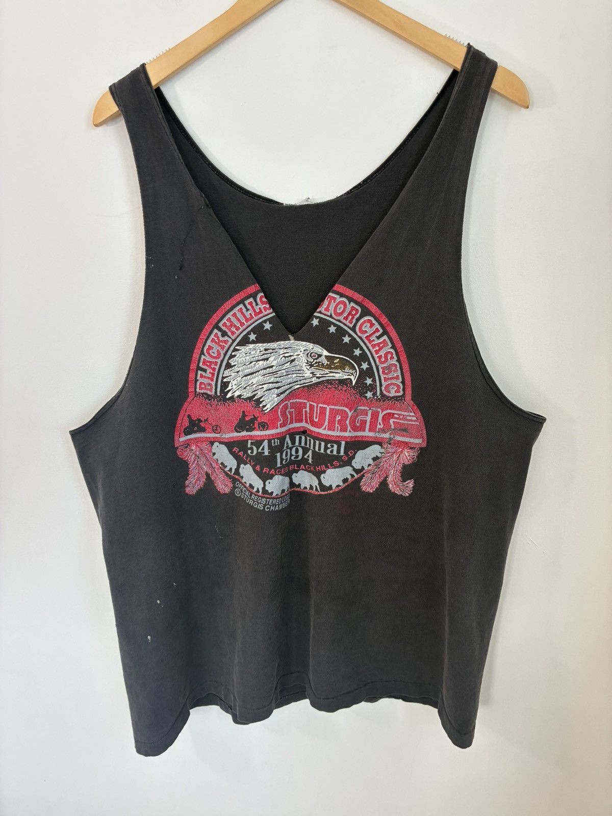 Vintage Sturgis 1994 Bike Rally Single Stitch Thrashed Cut Off Shirt Size US XL / EU 56 / 4 - 1 Thumbnail