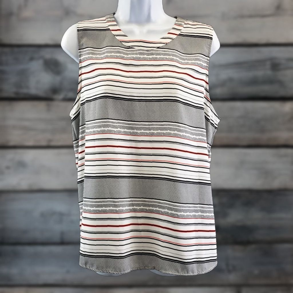 Vintage Papermoon Womens Blouse Size L Red White Stripe Sleeveless Keyhole Round Neck Top Shirts Shirt Size L / US 10 / IT 46 - 1 Thumbnail