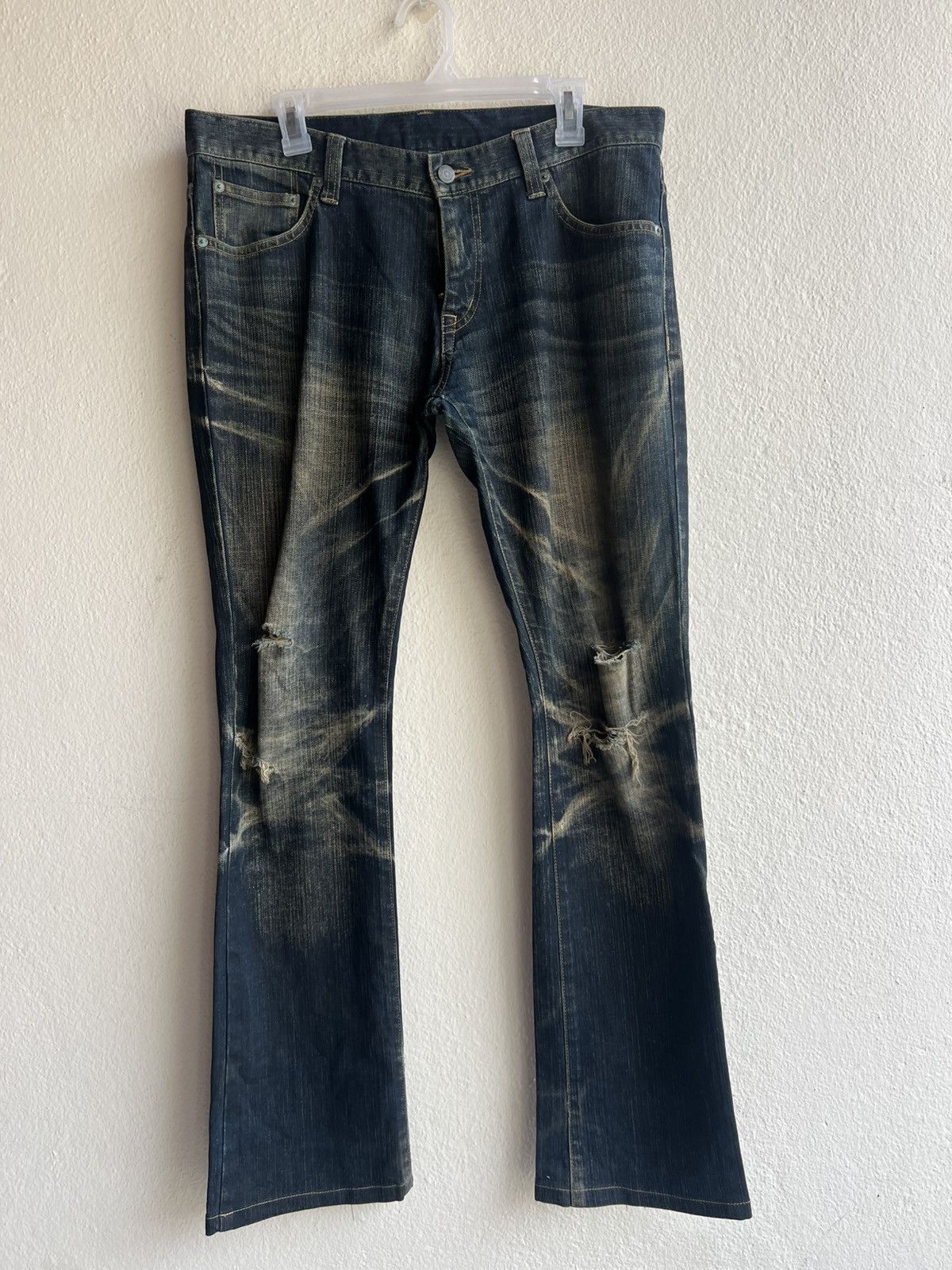 Tornado Mart Trashed Tornado Mart Distress Dirty Mud Denim Flare Jeans Size US 33 - 1 Thumbnail