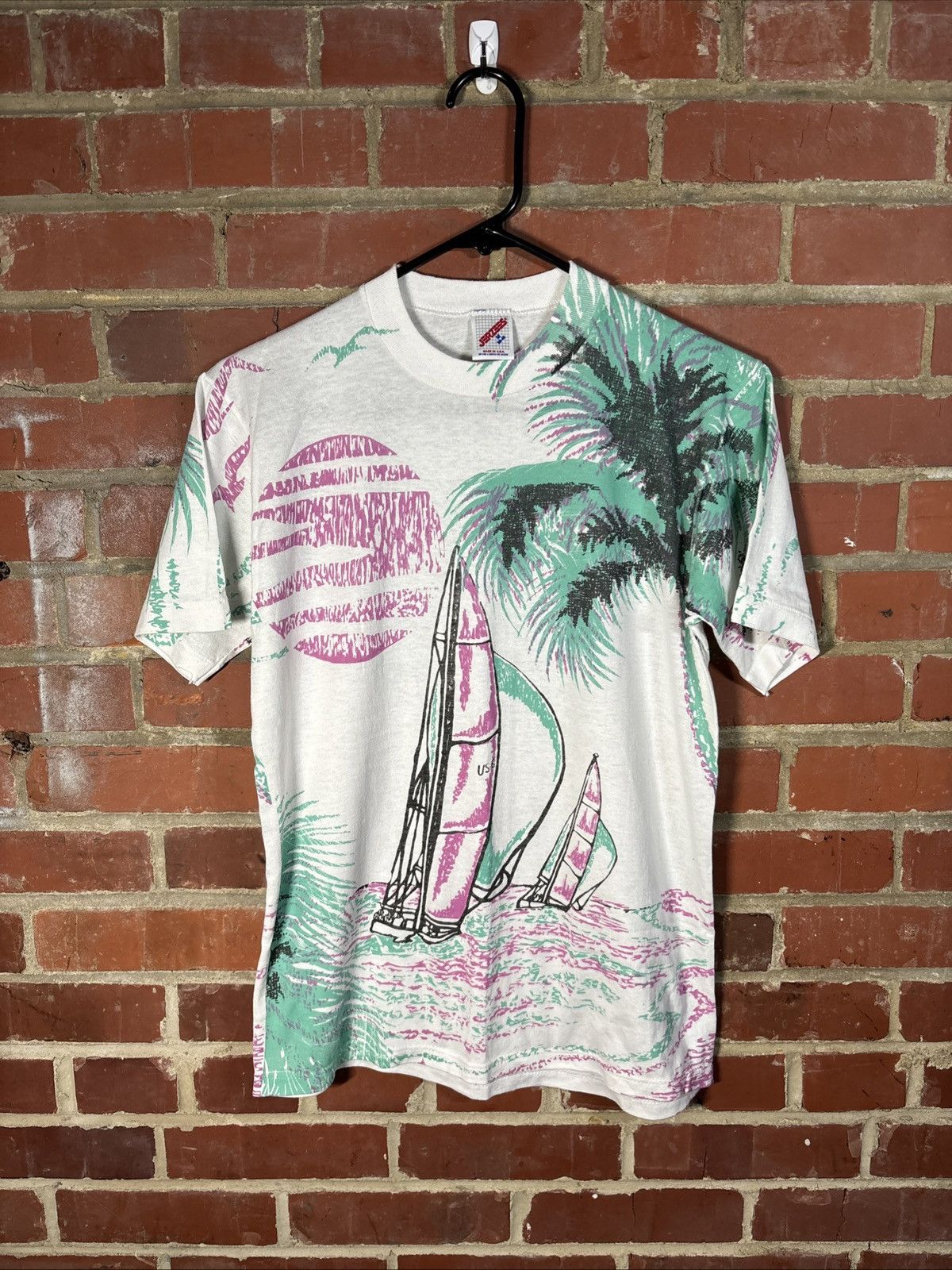 Jerzees Vintage 90s AOP Sailboat Beach Theme Shirt Jerzees USA Sz M Size US M / EU 48-50 / 2 - 1 Thumbnail