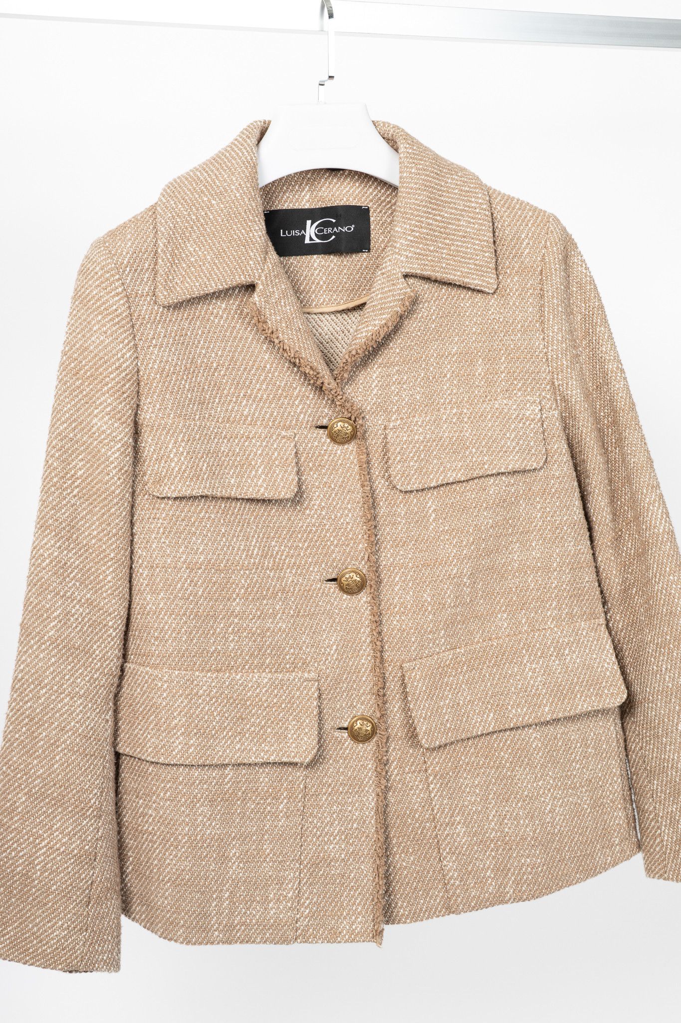 Luisa Cerano Luisa Cerano Brown Cotton Knit-Tweed Fringed Field Jacket Size M / US 6-8 / IT 42-44 - 3 Thumbnail