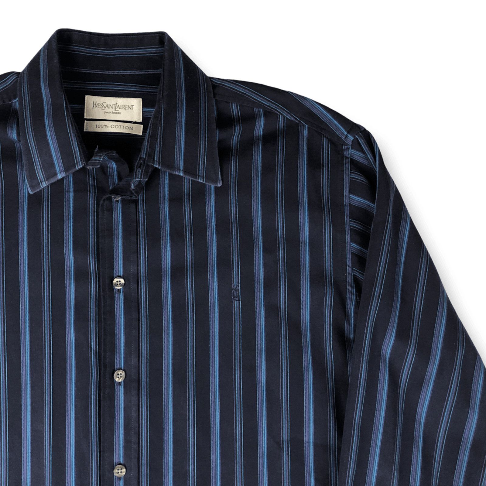 Yves Saint Laurent YSL Logo Striped Yves Saint Laurent Shirt Navy/Green Size US M / EU 48-50 / 2 - 2 Thumbnail