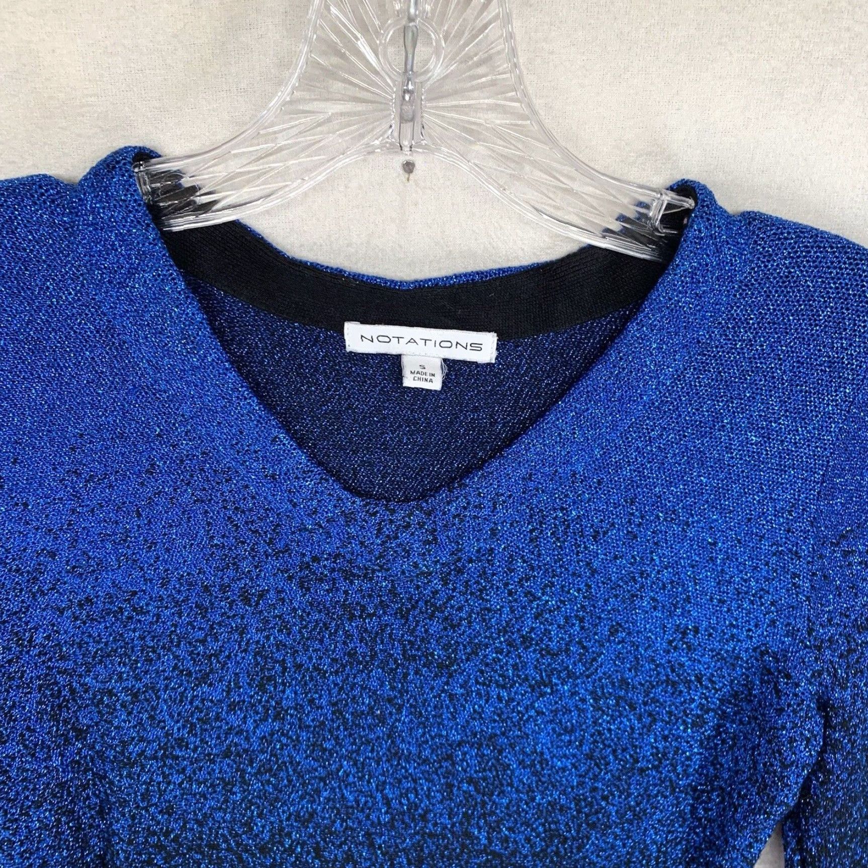Vintage VINTAGE Notations Blouse Womens Small Black & Blue Metallic Textured V-Neck Long Sleeve Size S / US 4 / IT 40 - 4 Thumbnail