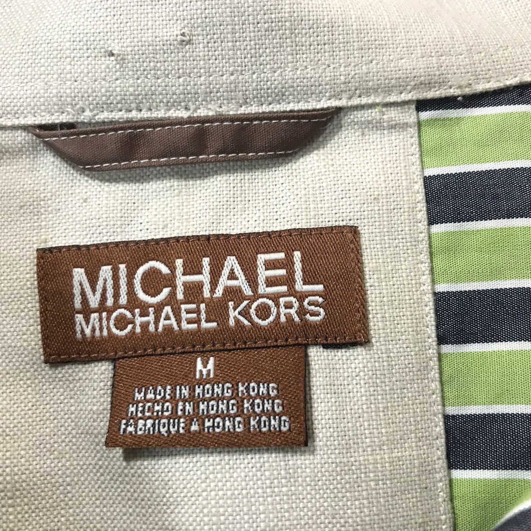 Michael Kors Michael Kors Striped Dress Shirt Mens Size M Lime Green/Gray Cotton Button-Up Casual Workwear Size 40R - 3 Thumbnail