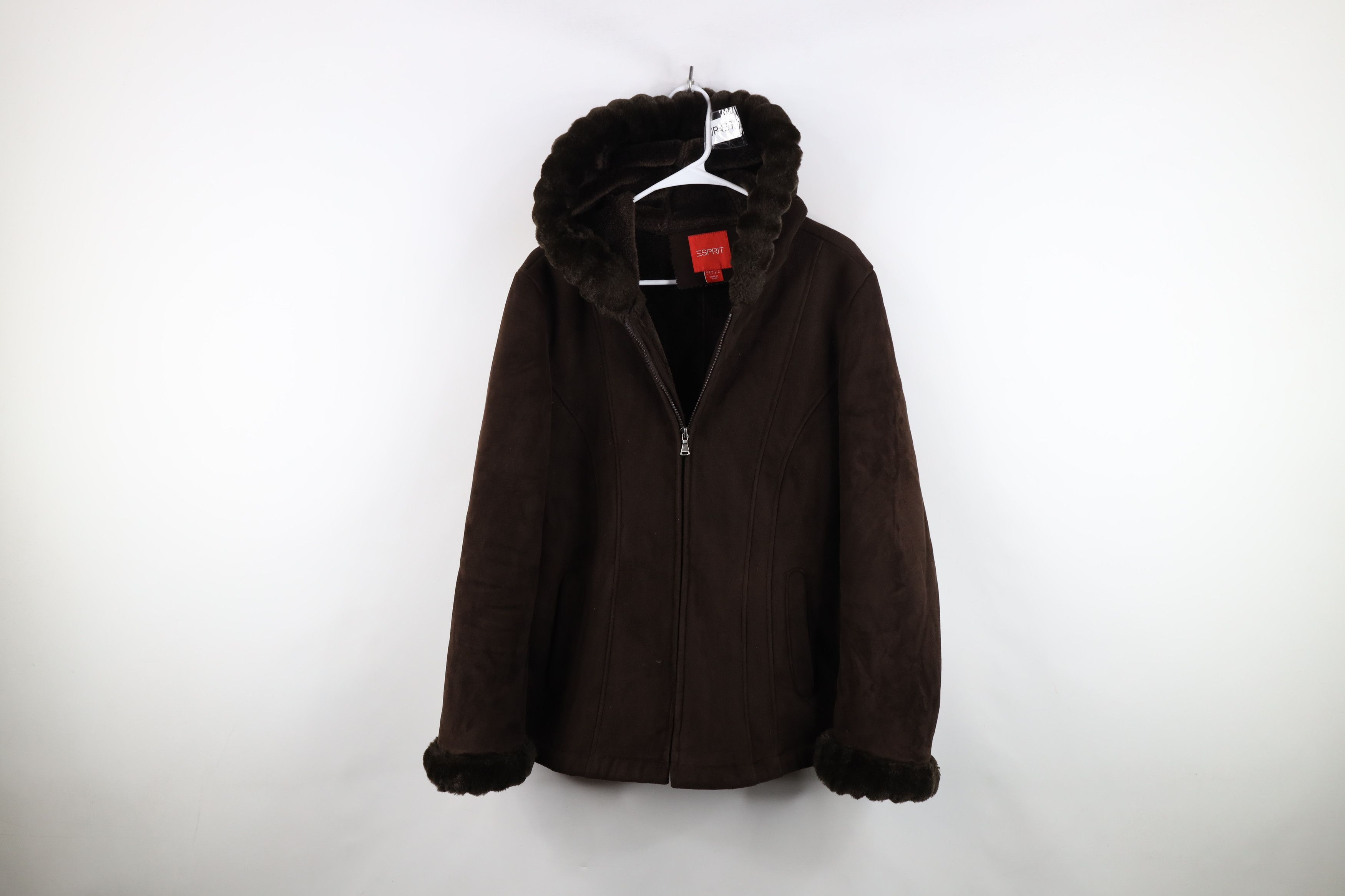 Esprit Vtg 90s Y2K Esprit Plush Penny Lane Hooded Jacket Brown Size L / US 10 / IT 46 - 1 Thumbnail