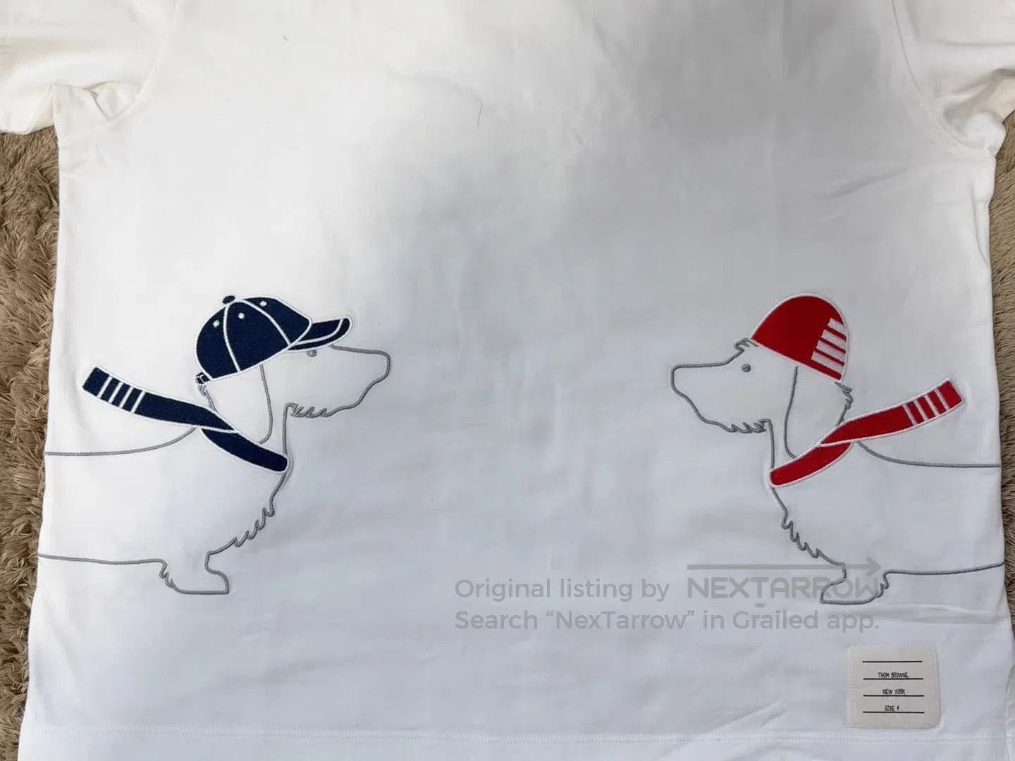 Thom Browne White Short Sleeve T-Shirt with Dog Embroidery. Size US L / EU 52-54 / 3 - 6 Thumbnail