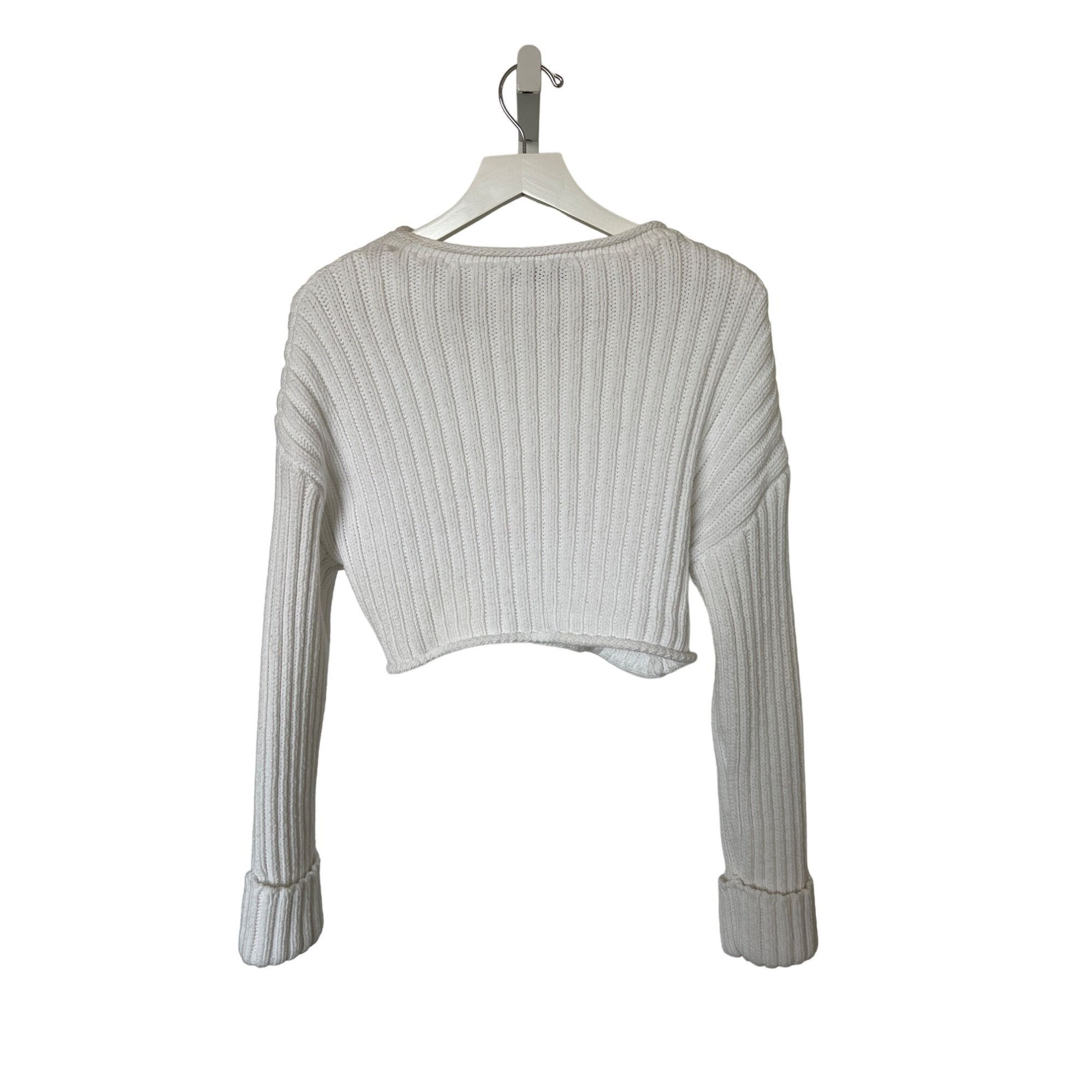 Zara Zara Ribbed Knit White Cropped Sweater Size S / US 4 / IT 40 - 4 Thumbnail