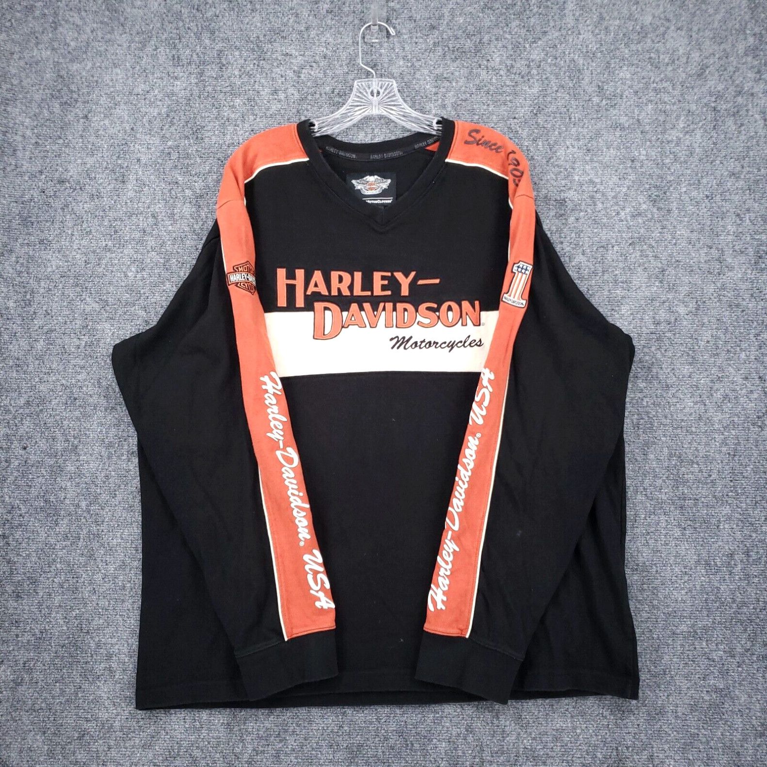 image of Harley Davidson Sweatshirt Mens 2Xl Black Orange Motorcycle Biker Crew Neck in White