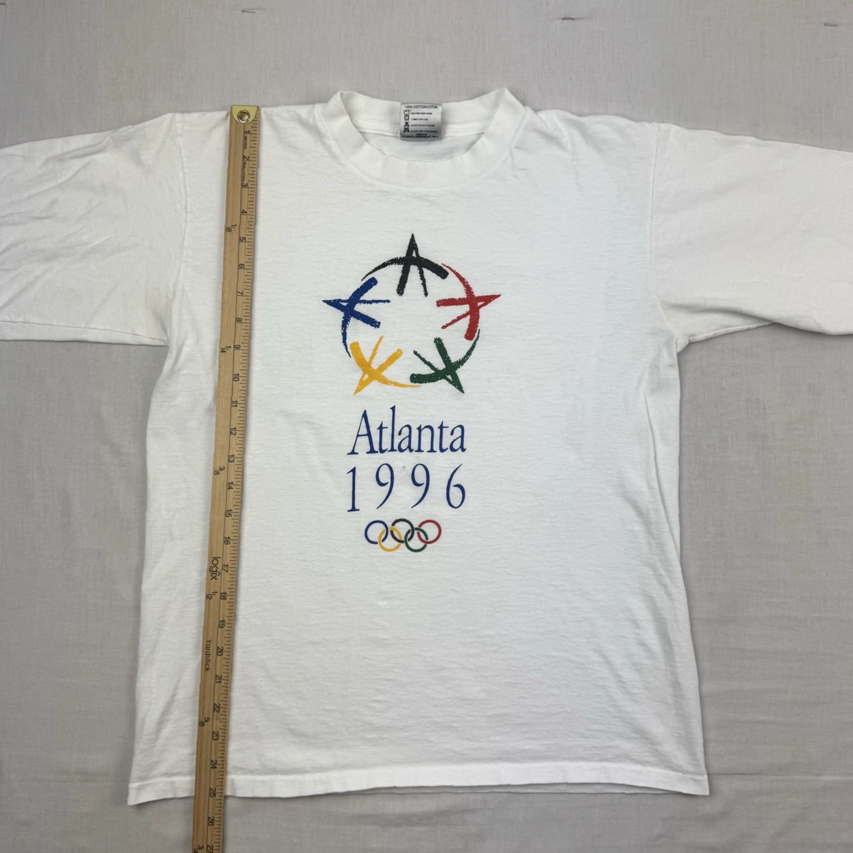 Vintage VINTAGE Atlanta Olympics Long Sleeve Shirt Adult Large 1996 Olympics Sports USA Shirt Mens Large White Cotton 90s USA Sports Oneita Size US L / EU 52-54 / 3 - 7 Thumbnail