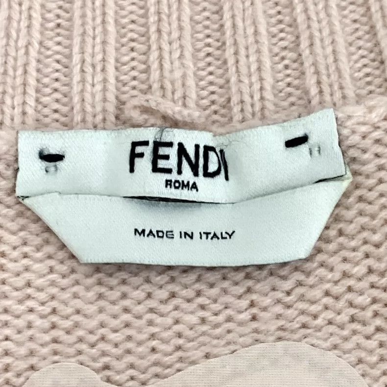 Fendi FENDI Beige Cashmere Logo Embroidered Cashmere V-Neck Long Size XS / US 0-2 / IT 36-38 - 6 Thumbnail