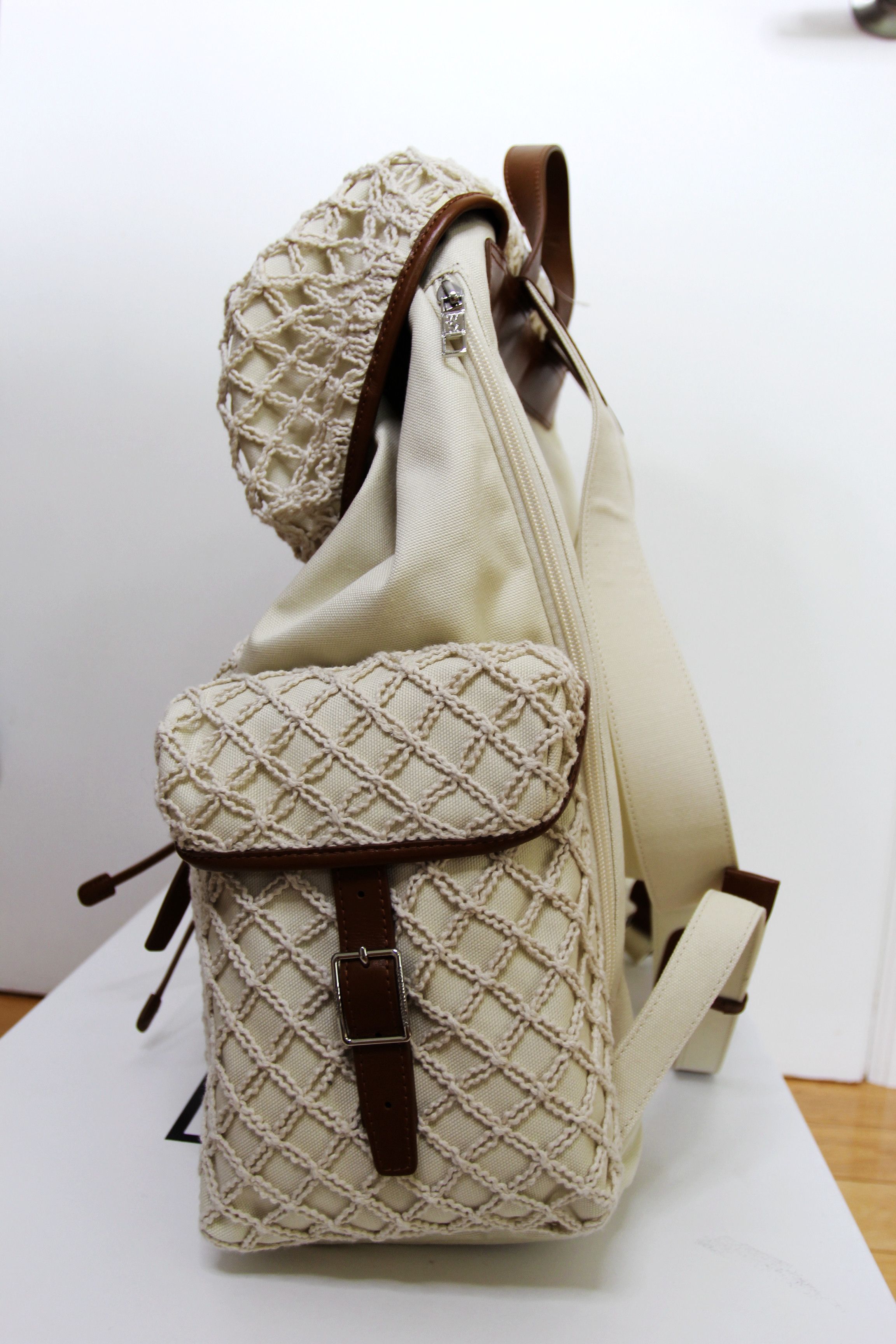 Wooyoungmi BNWT SS25 WOOYOUNGMI IVORY KNIT NET COTTON BACKPACK Size ONE SIZE - 5 Thumbnail