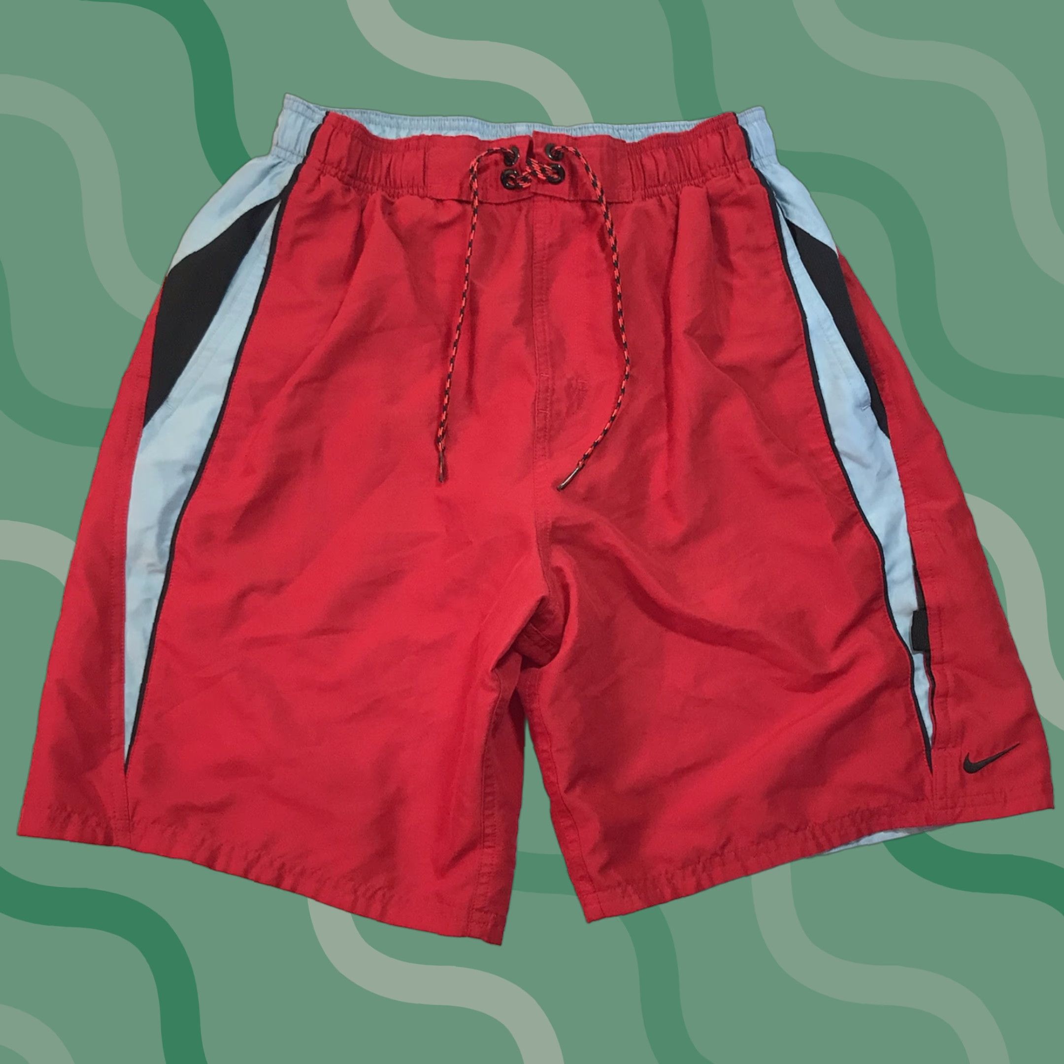 Nike Nike Mens Lined Swim Trunks Bottom M Beach Trunks Red Blue 100% Polyester Elastic Waist Lightweight Regular Beach Sports Shorts Size US 31 - 1 Thumbnail
