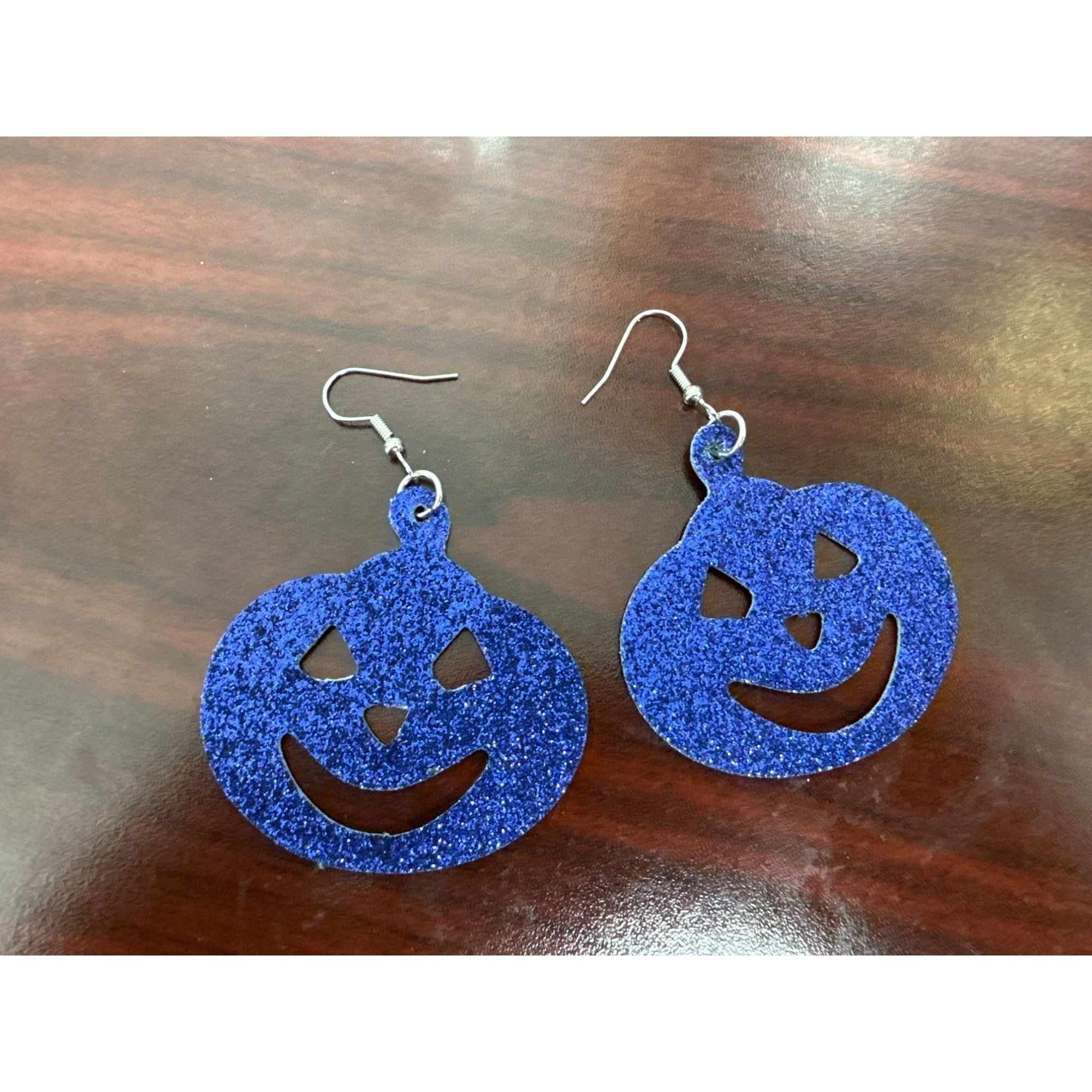 Other Blue Halloween Faux Leather Earrings With Glitter Size ONE SIZE - 1 Thumbnail