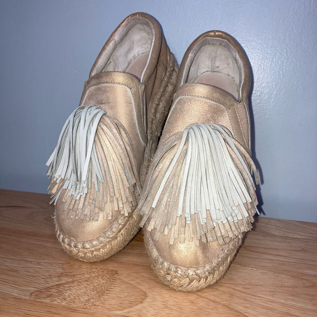 J Brand J Slides Raoul Espadrilles Pompom Accent Metallic Leather Sneaker Women’s Size 6 Size US 6 / IT 36 - 12 Thumbnail