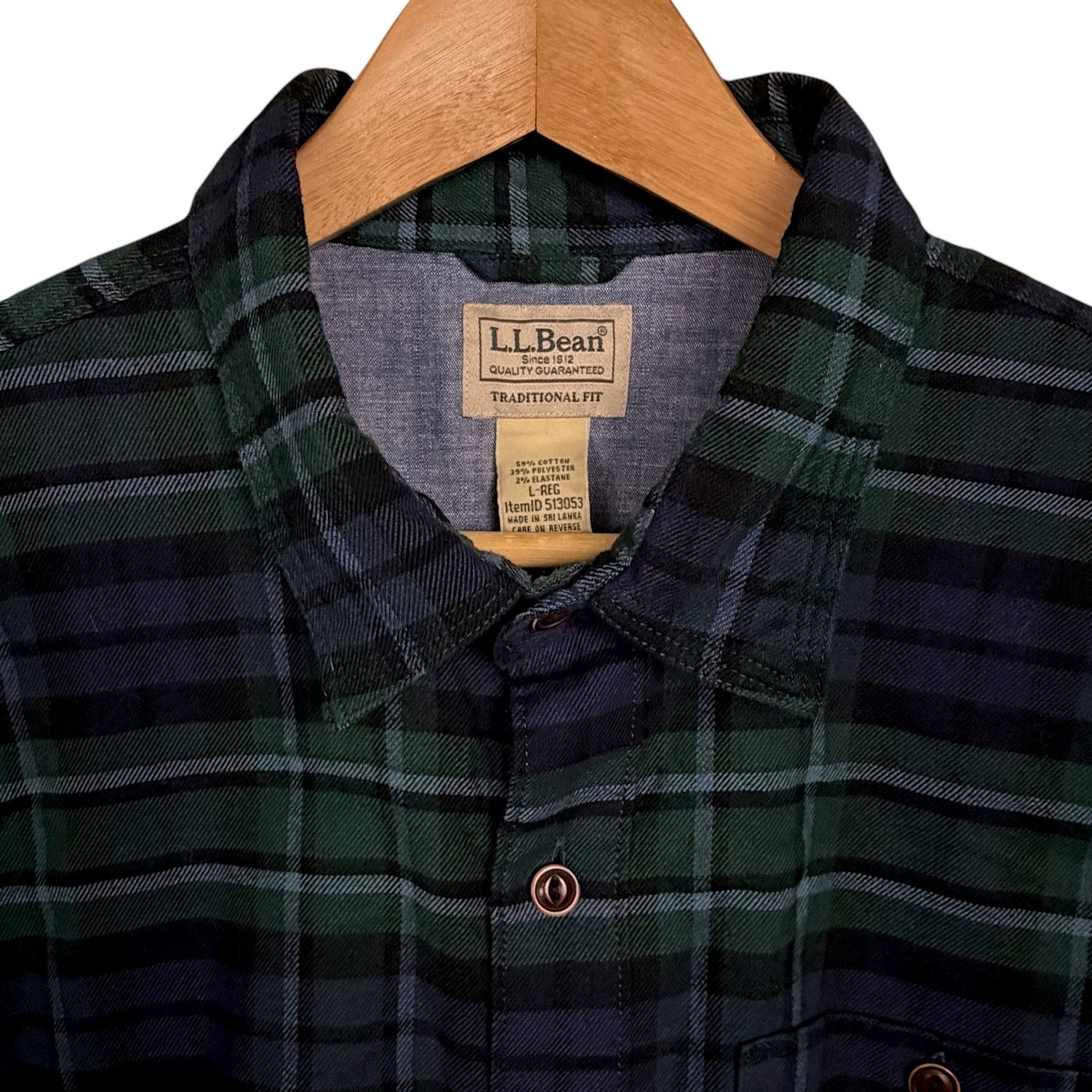 L.L. Bean Vintage LL Bean Men's Large Green Blue Flannel Button Down Size US L / EU 52-54 / 3 - 3 Thumbnail