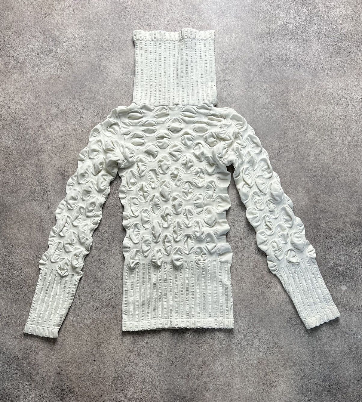 image of Issey Miyake x Vintage Japanese Pleated High Neck Long Sleeve in White, Women's (Size Small)