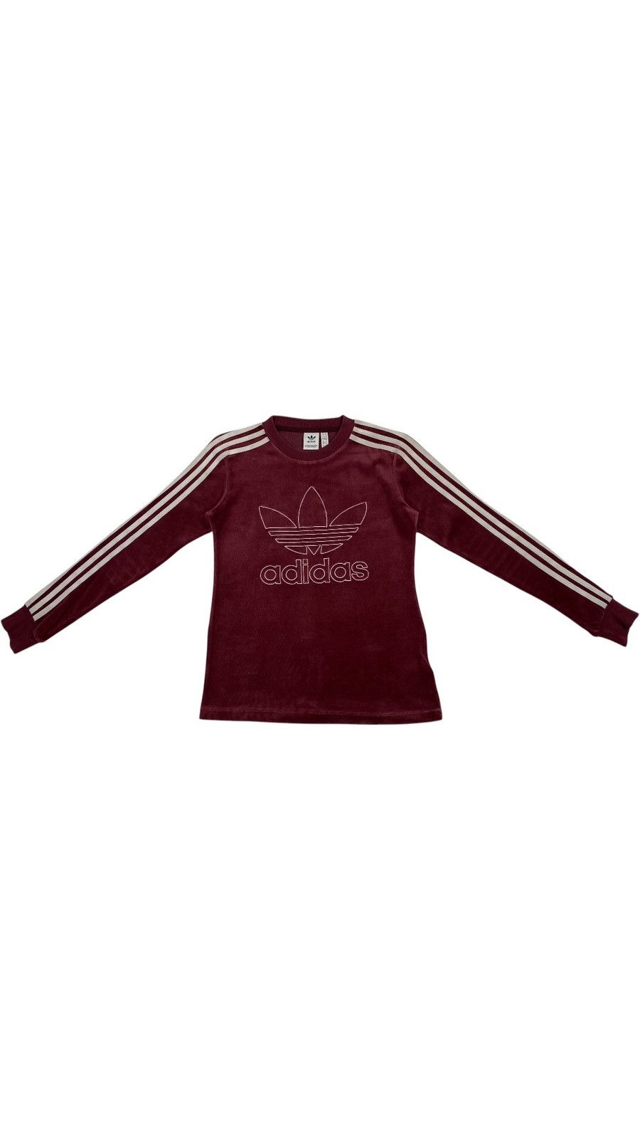 Adidas 🔥LASTDROP🔥 Adidas Velour Trefoil Bordeaux Stripes Sweatshirt Size XS / US 0-2 / IT 36-38 - 3 Thumbnail