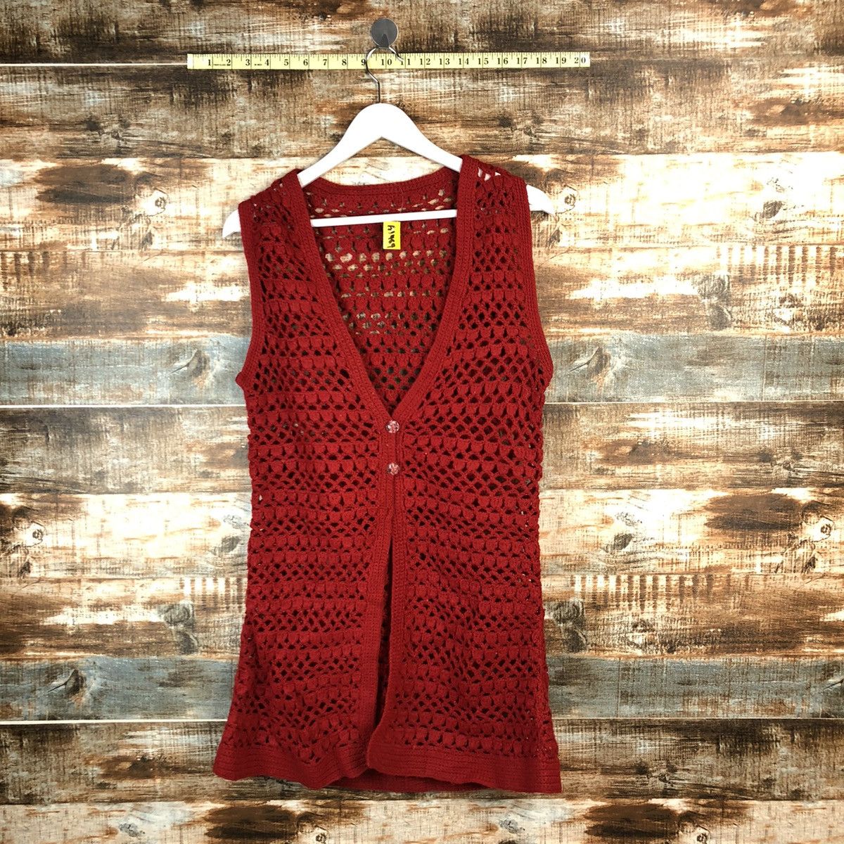 Japanese Brand Japan crochet meshnet Red Cardigan Vest #A1484 Size S / US 4 / IT 40 - 1 Thumbnail