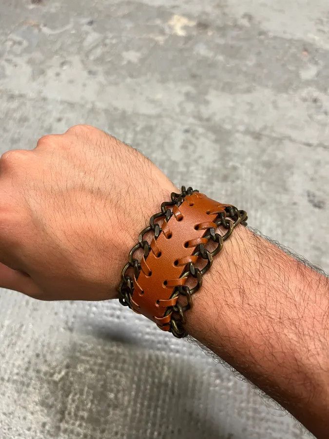 Dolce & Gabbana 2000s Dolce & Gabbana Brown Leather Metallic Armband Size ONE SIZE - 4 Thumbnail
