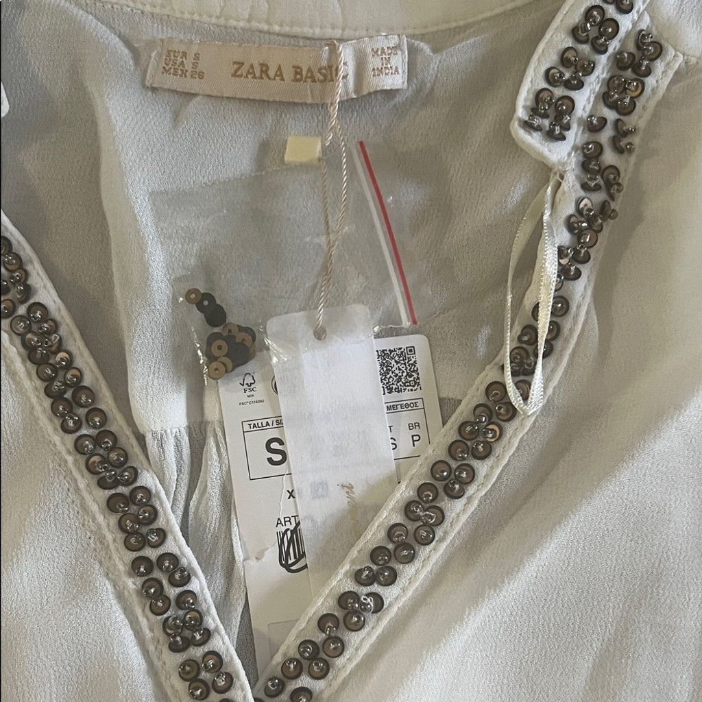 Zara Zara white special edition Blouse with Embellished Trim Size S / US 4 / IT 40 - 6 Thumbnail