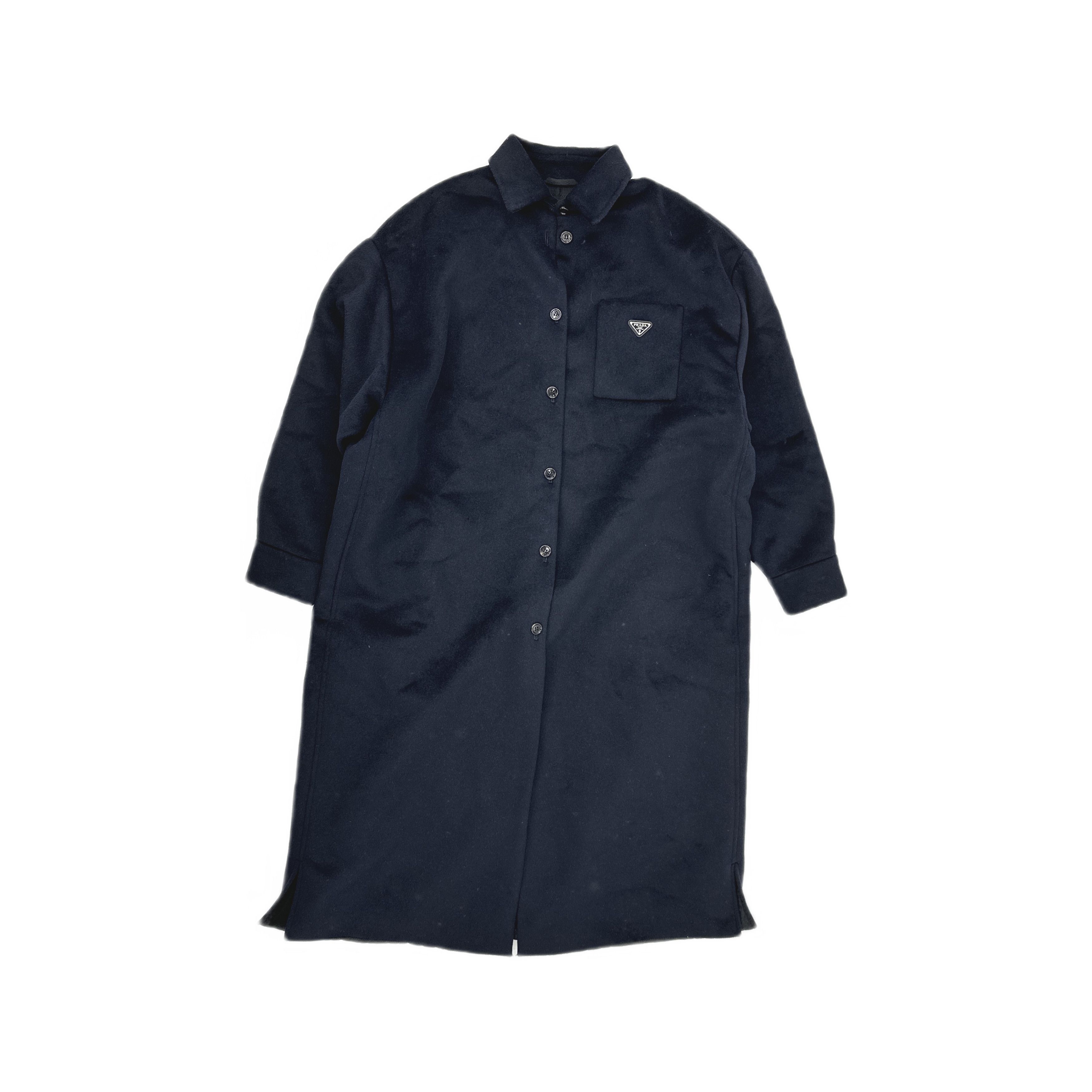 Prada PRADA Logo Patch Wool Coat Navy Size 40 Size S / US 4 / IT 40 - 1 Thumbnail