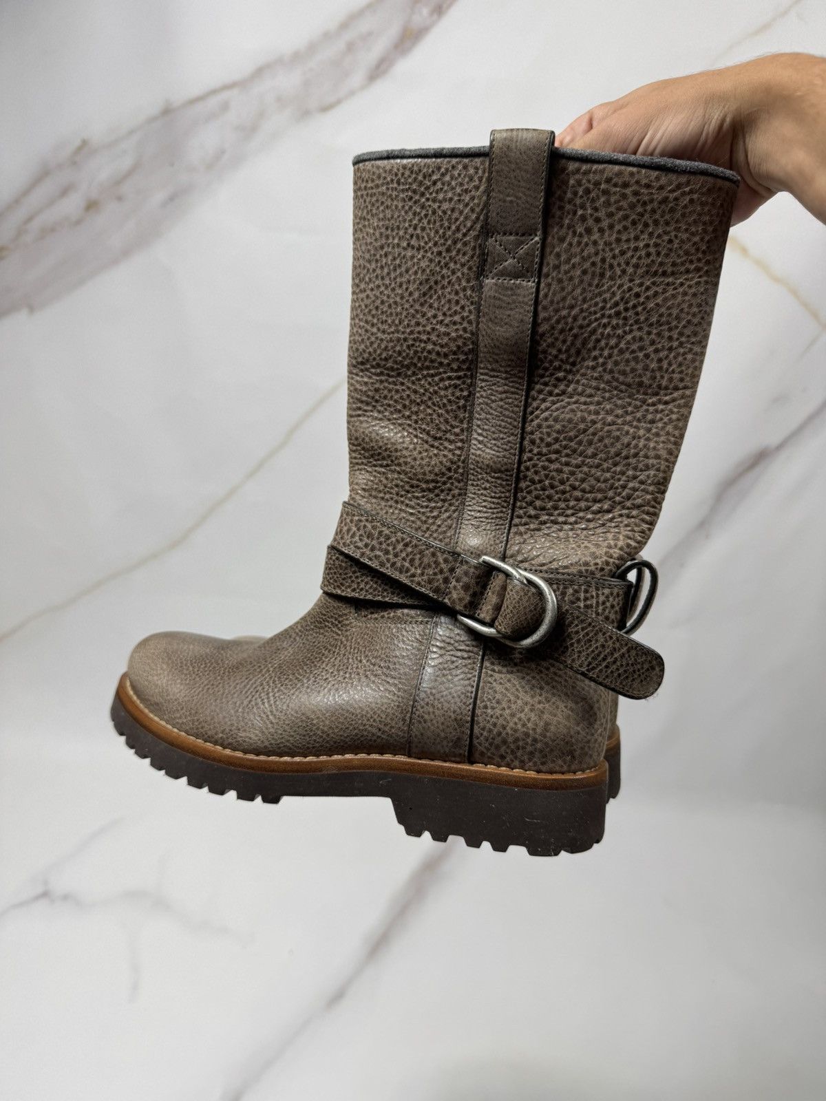 Brunello Cucinelli Brunello Cucinelli Leather Woman's Brown Biker Boot Size US 7.5 / IT 37.5 - 2 Thumbnail