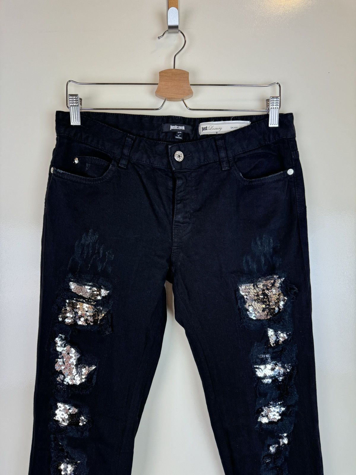 Just Cavalli Roberto Cavalli Y2K streetwear jeans sequins distressed 29 Size 29" - 2 Thumbnail
