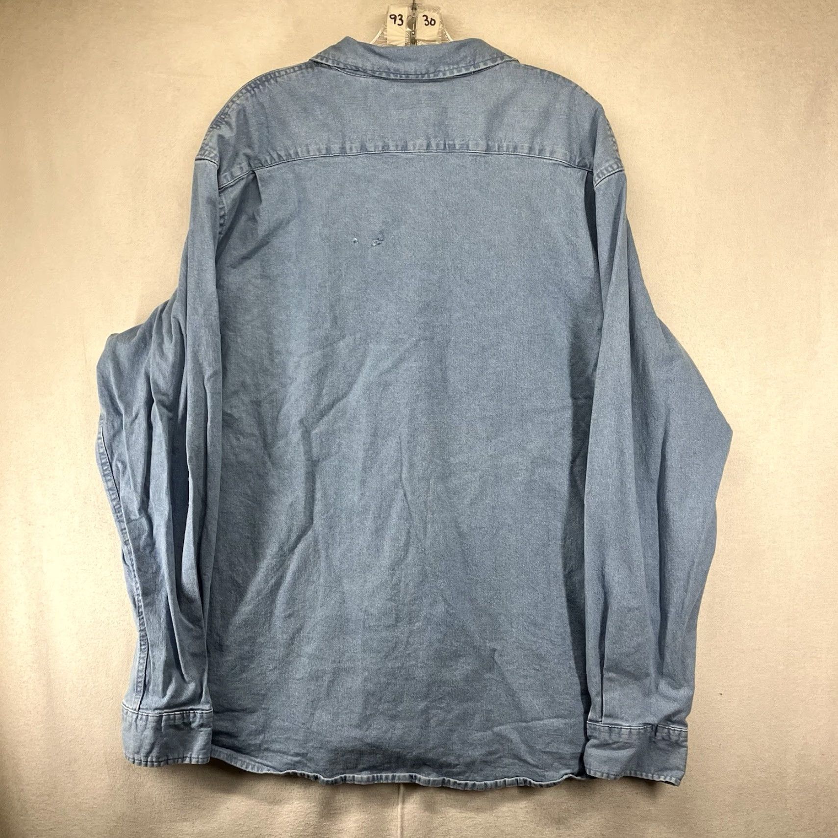 Wrangler Wrangler Denim Shirt 2XL Long Sleeve Pockets Blue Chambray Mens Casual Workwear Western Cowboy Outdoor Music Grunge Size US XXL / EU 58 / 5 - 2 Thumbnail