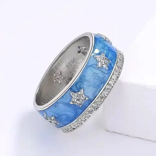 Ring Of Fire Creative Blue Star Zircon Enamel Sparkling CZ Ring Size ONE SIZE - 1 Thumbnail